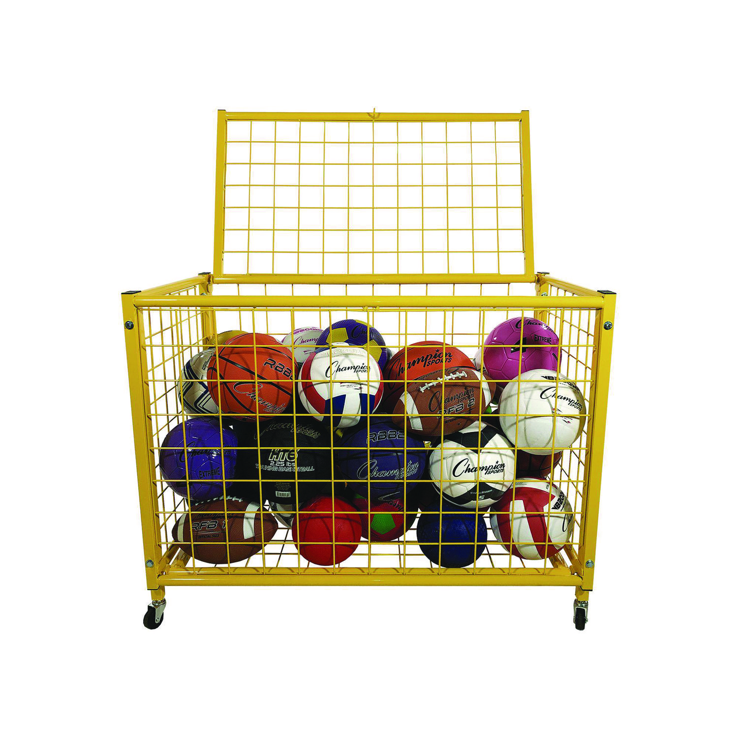 Champion Sports Full Size Lockable Ball Locker, Metal, 132 lb Capacity, 24 x 42 x 29.75, Yellow