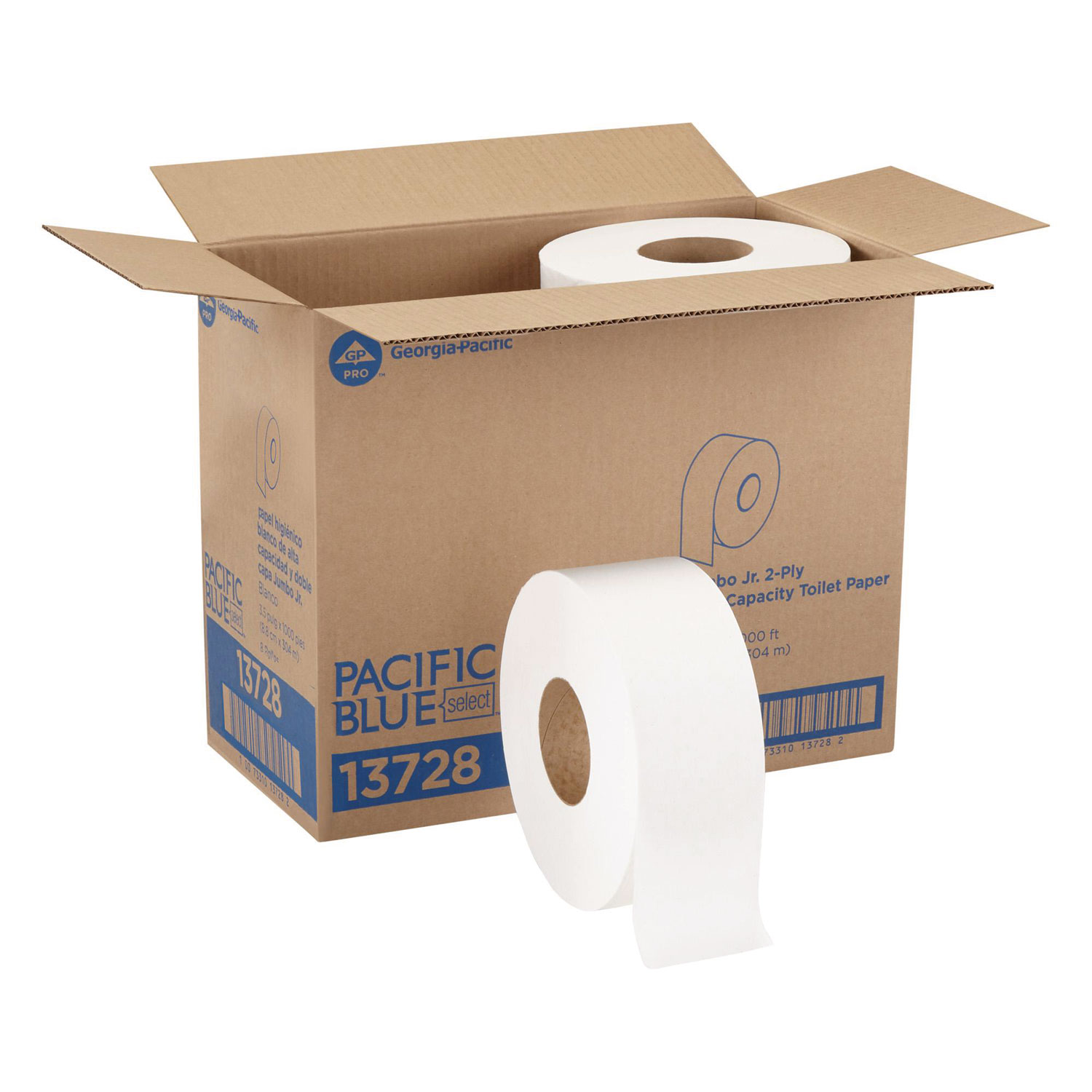 Jumbo Jr. Bath Tissue Roll, Septic Safe, 2-Ply, White, 3.5″ x 1,000 ft, 8 Rolls/Carton