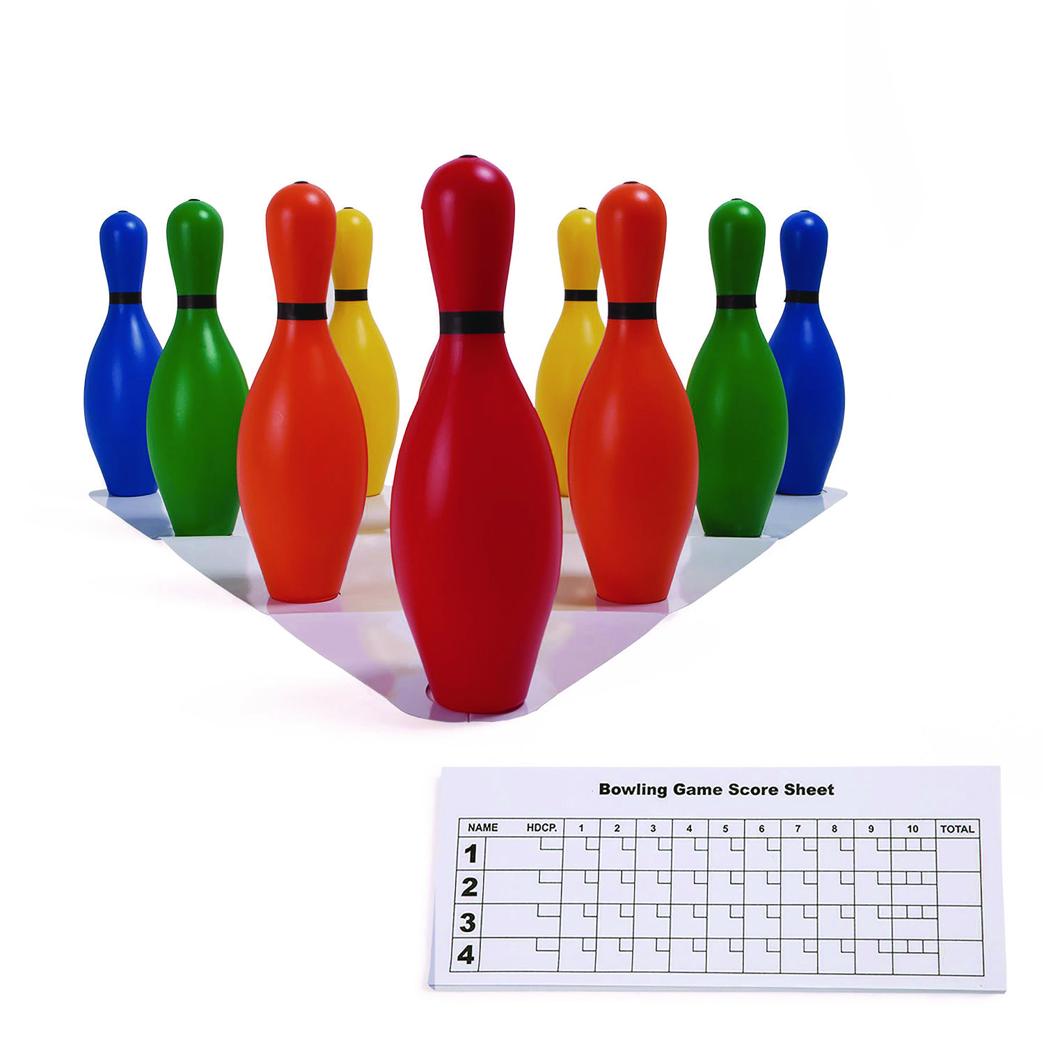 Plastic Bowling Pin Set, Assorted Colors, 10/Set