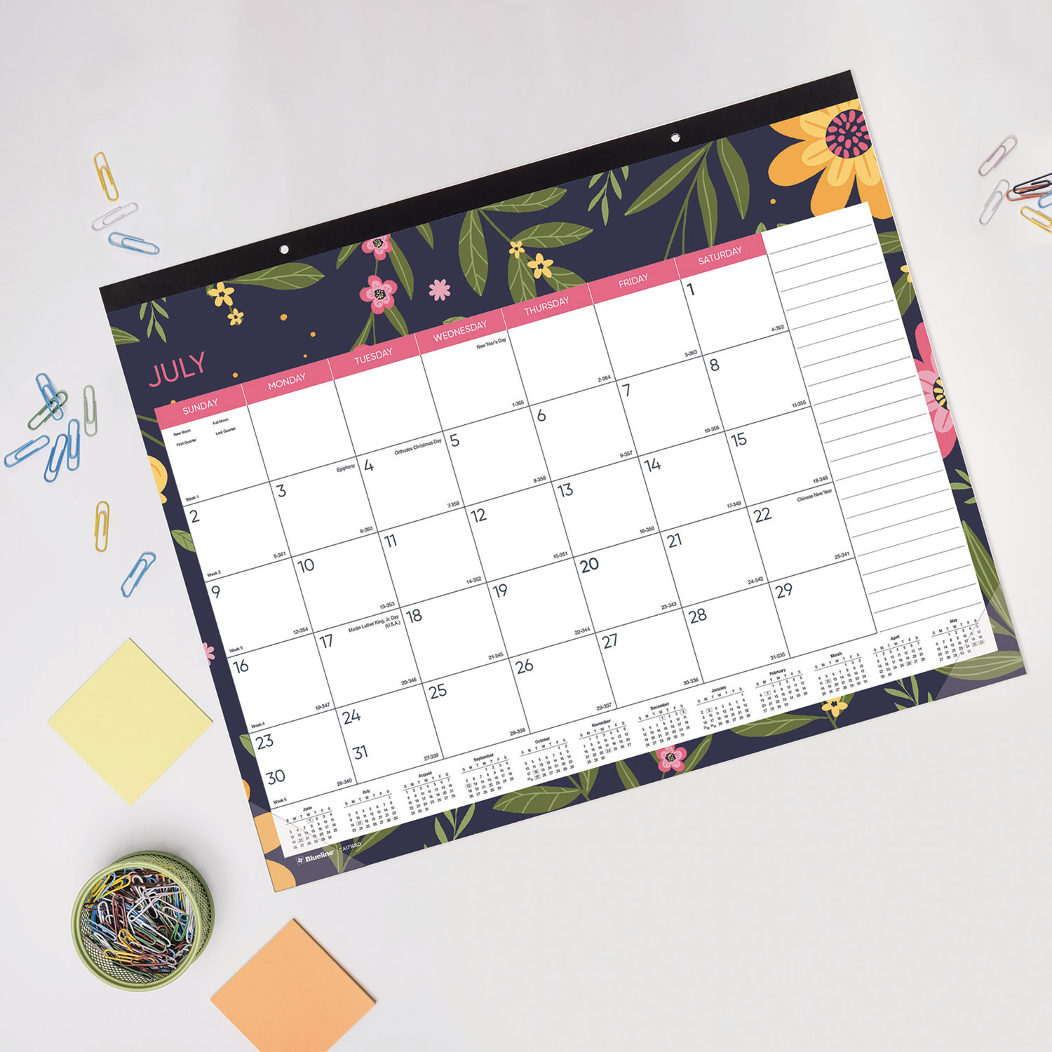 Blueline® Academic 18Month Desk Pad Calendar, 22 x 17, White