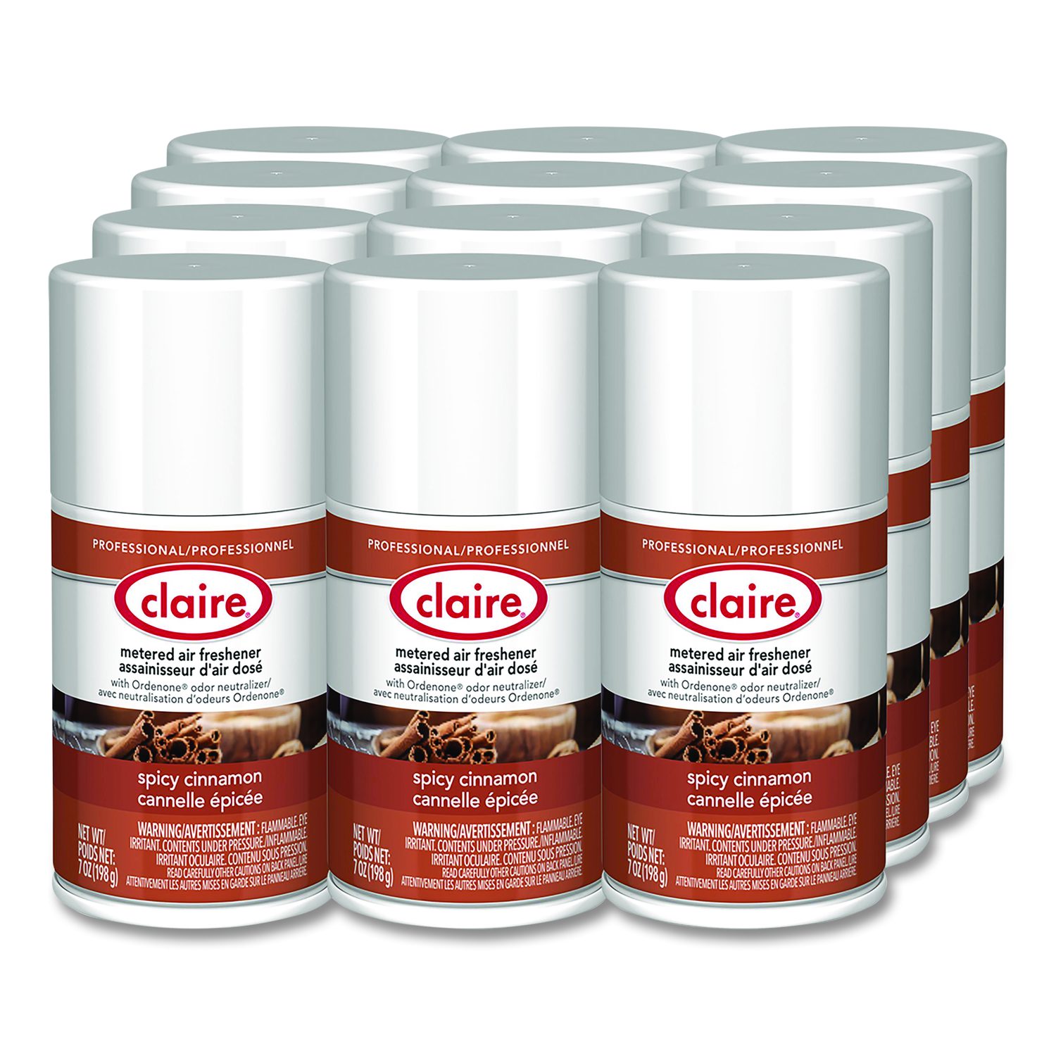 Metered Air Freshener, Cinnamon, 7 oz Aerosol Spray, 12/Carton