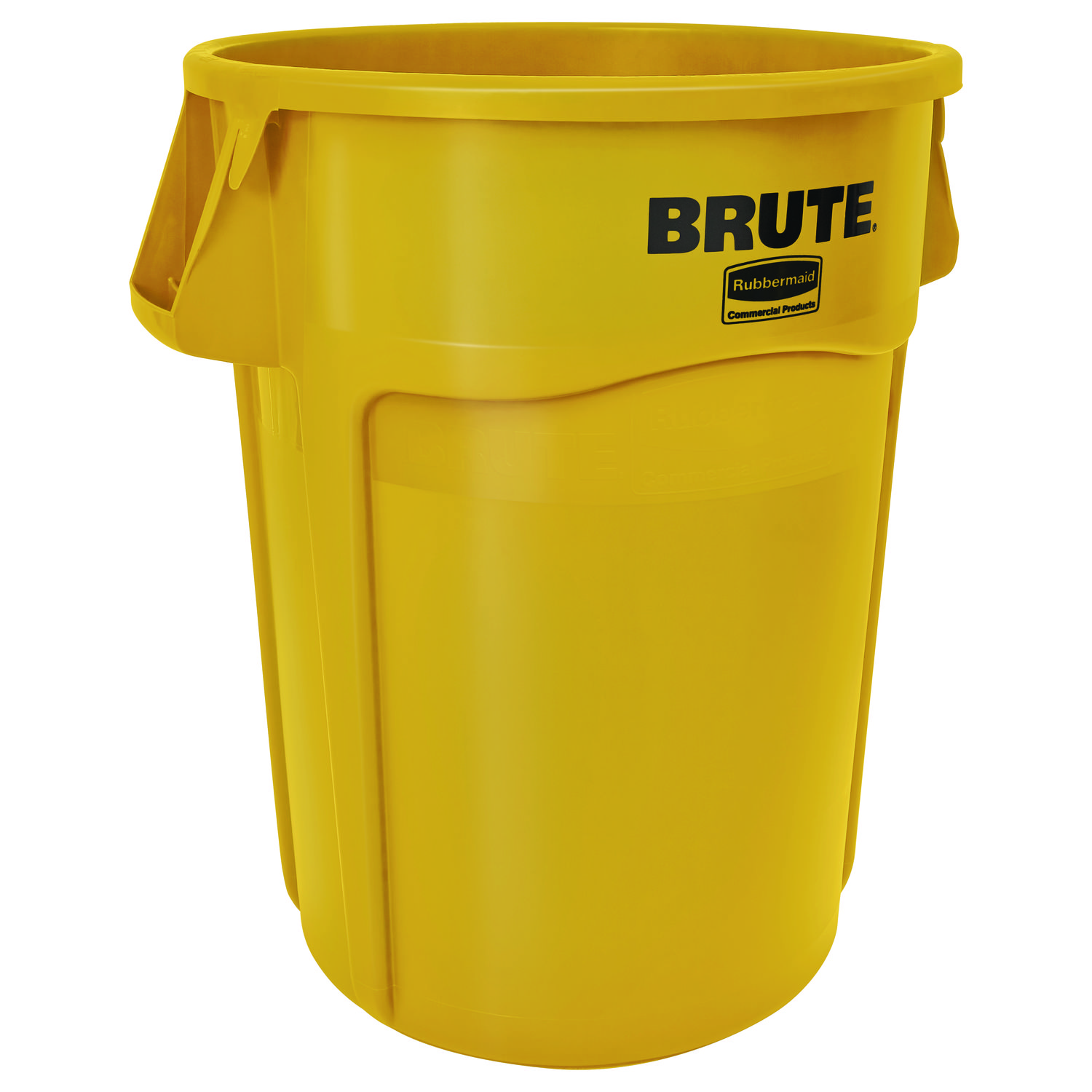 Vented Round Brute Container, “Trash Only” Imprint, 33 gal, Plastic, Yellow