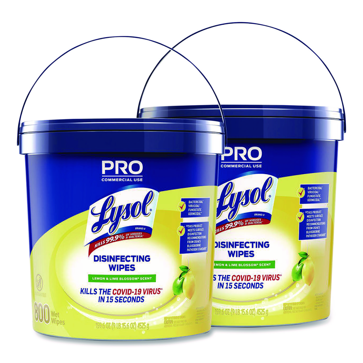 Professional Disinfecting Wipe Bucket, 1-Ply, 6 x 8, Lemon and Lime Blossom, White, 800 Wipes/Bucket, 2 Buckets/Carton