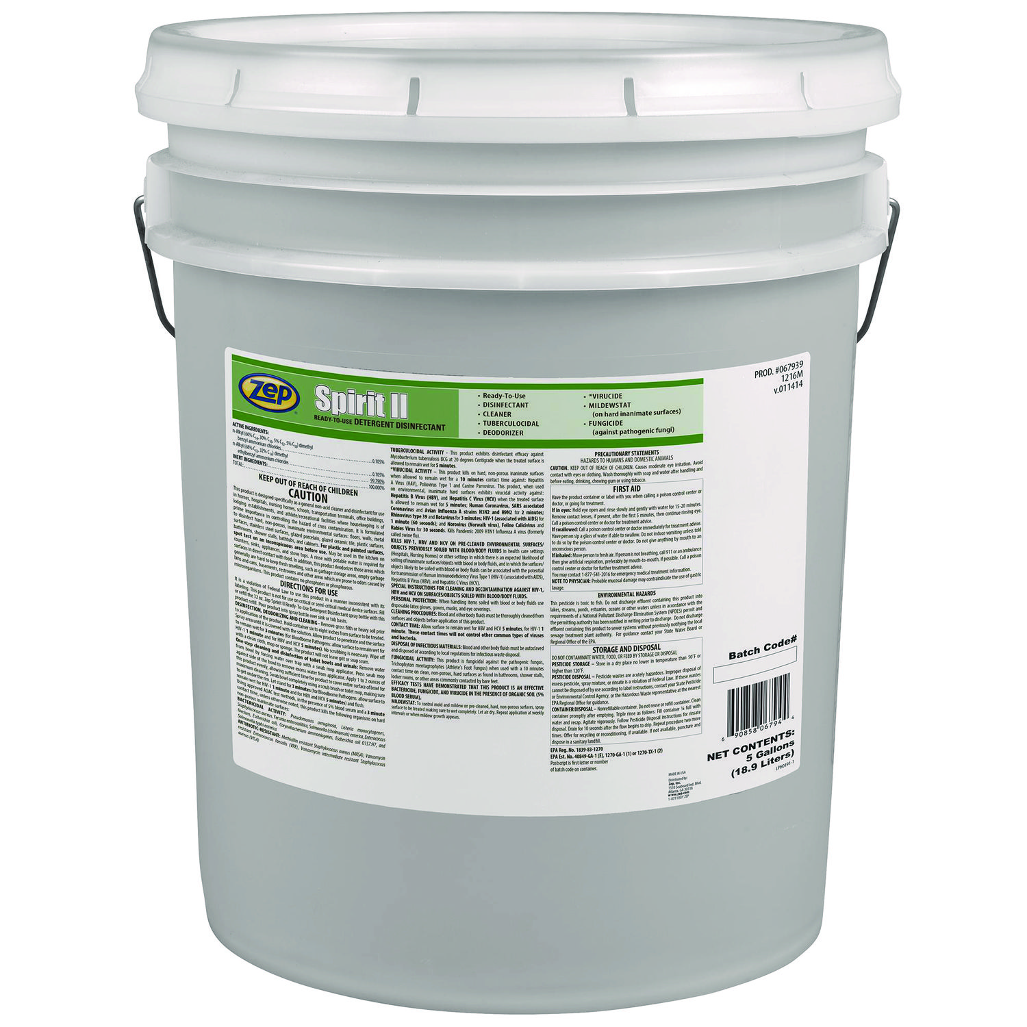 Spirit II Ready-to-Use Detergent Disinfectant, Citrus Scent, 5 gal Pail