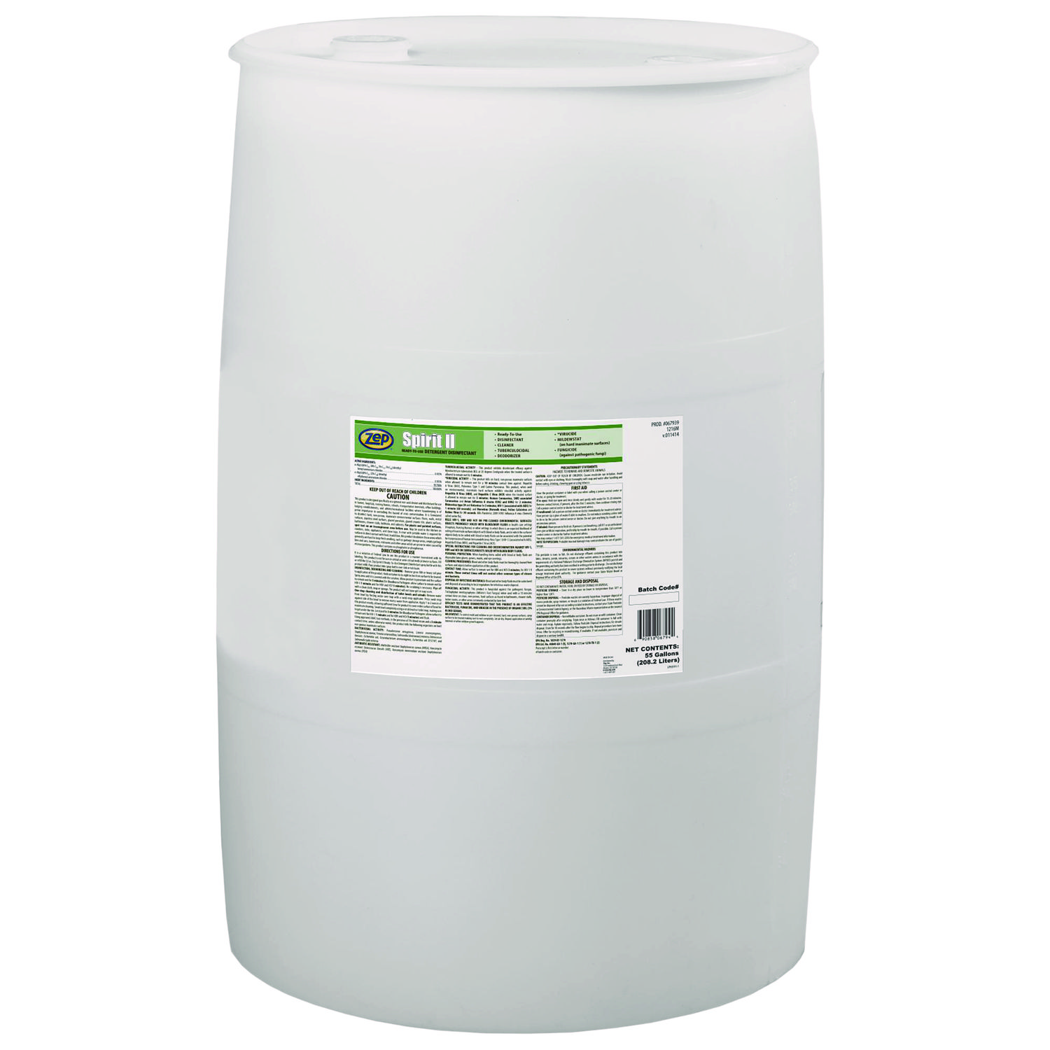 Spirit II Ready-to-Use Detergent Disinfectant, Citrus Scent, 55 gal Drum