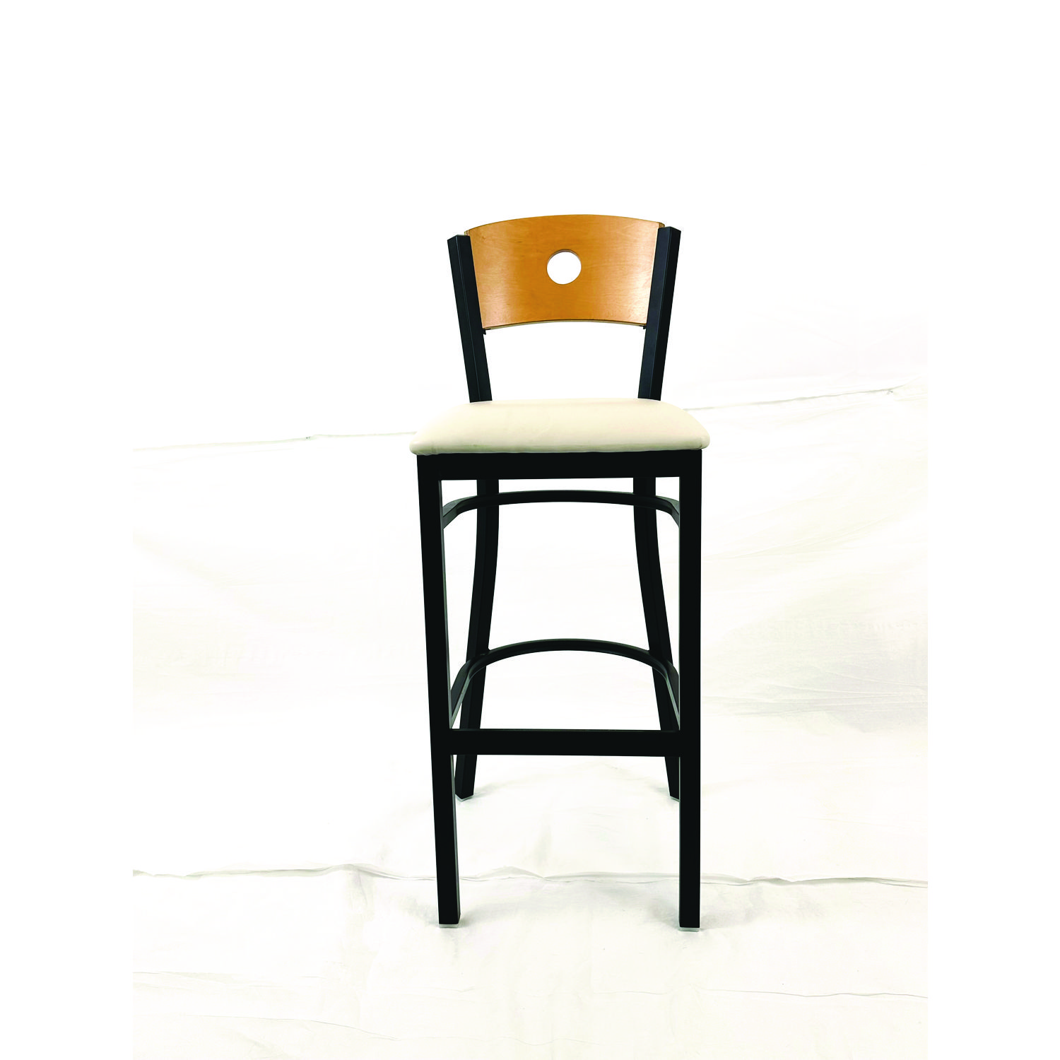 JMC Furniture Circle Series Barstool, Supports Up to 300 lb, 28.5 Seat Height, Cream Seat, Natural Back, Black Base