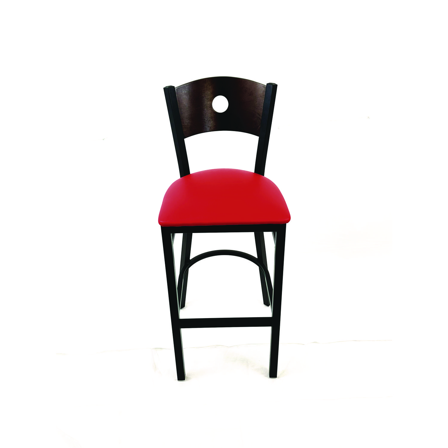 JMC Furniture Circle Series Barstool, Supports Up to 300 lb, 28.5 Seat Height, Red Seat, Dark Walnut Back, Black Base