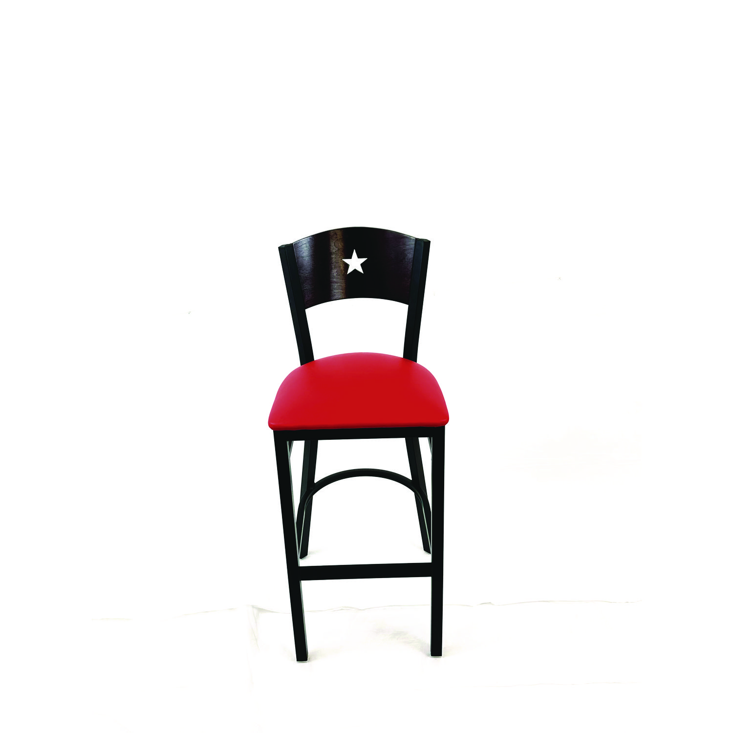 JMC Furniture Liberty Series Barstool, Supports Up to 300 lb, 28.5 Seat Height, Red Seat, Dark Mahogany Back, Black Base