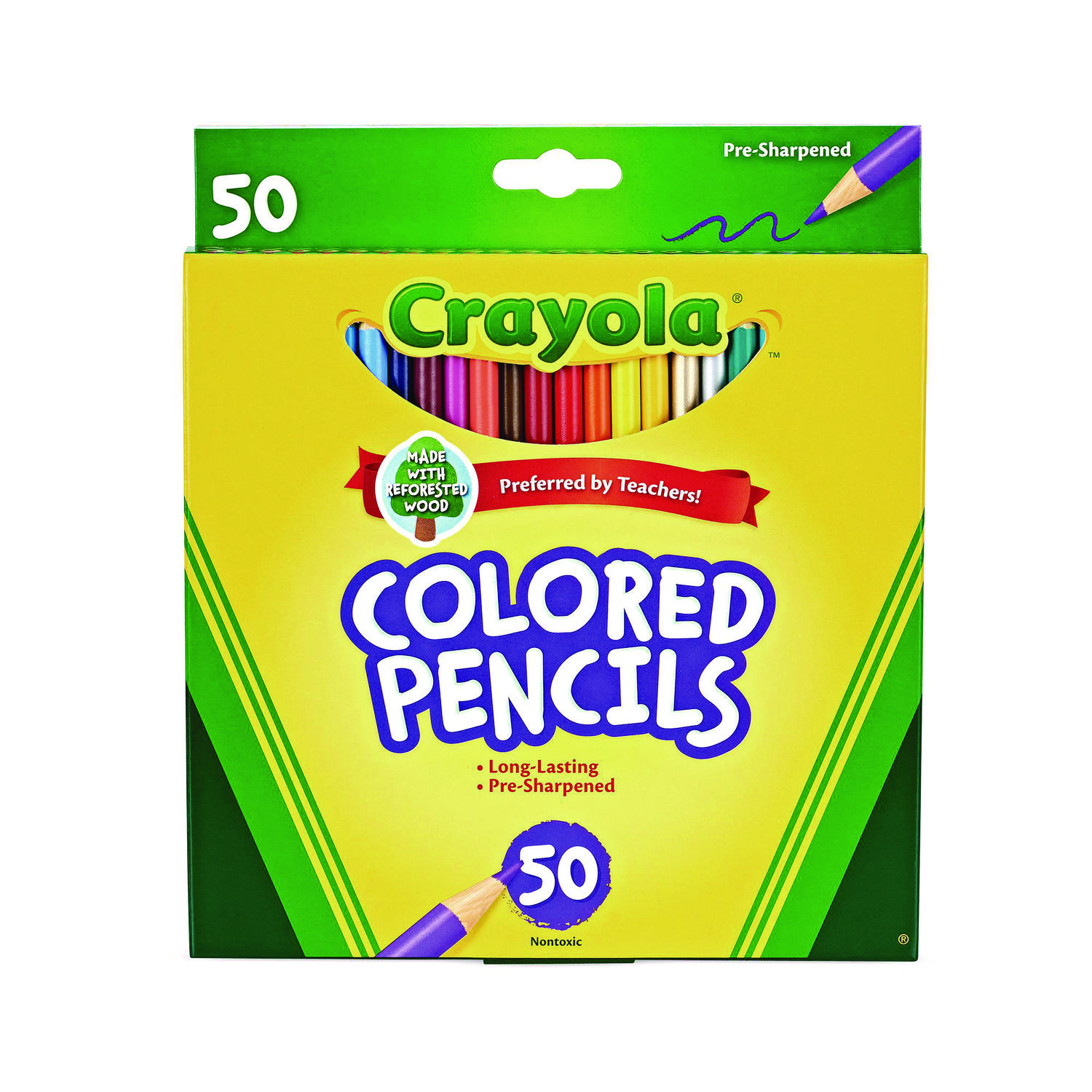 Long-Length Colored Pencil Set, 3.3 mm, 2B, Assorted Lead and Barrel Colors, 50/Box