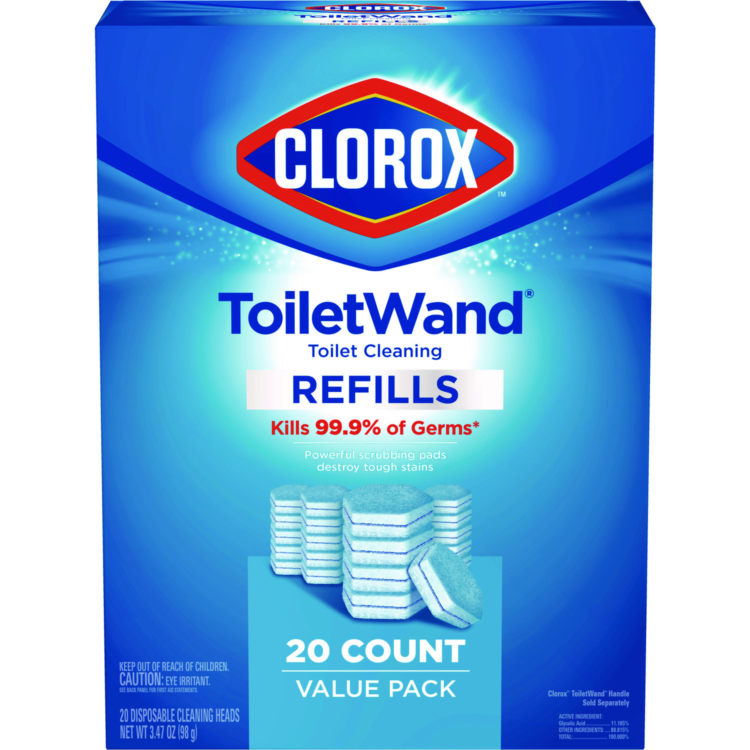 Disinfecting ToiletWand Refills, Blue/White, 4/Carton