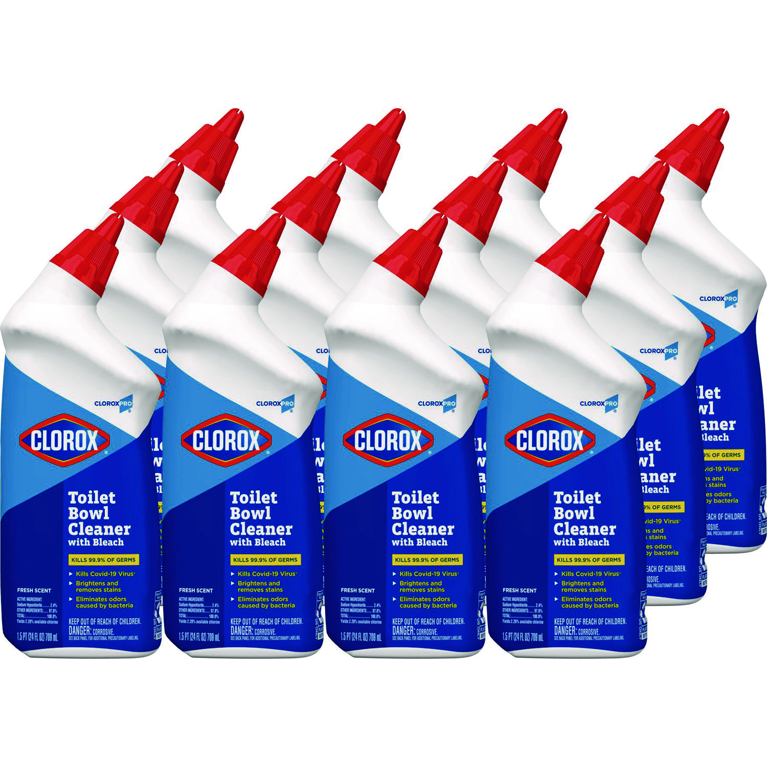 Toilet Bowl Cleaner with Bleach, Fresh Scent, 24 oz Bottle, 12/Carton