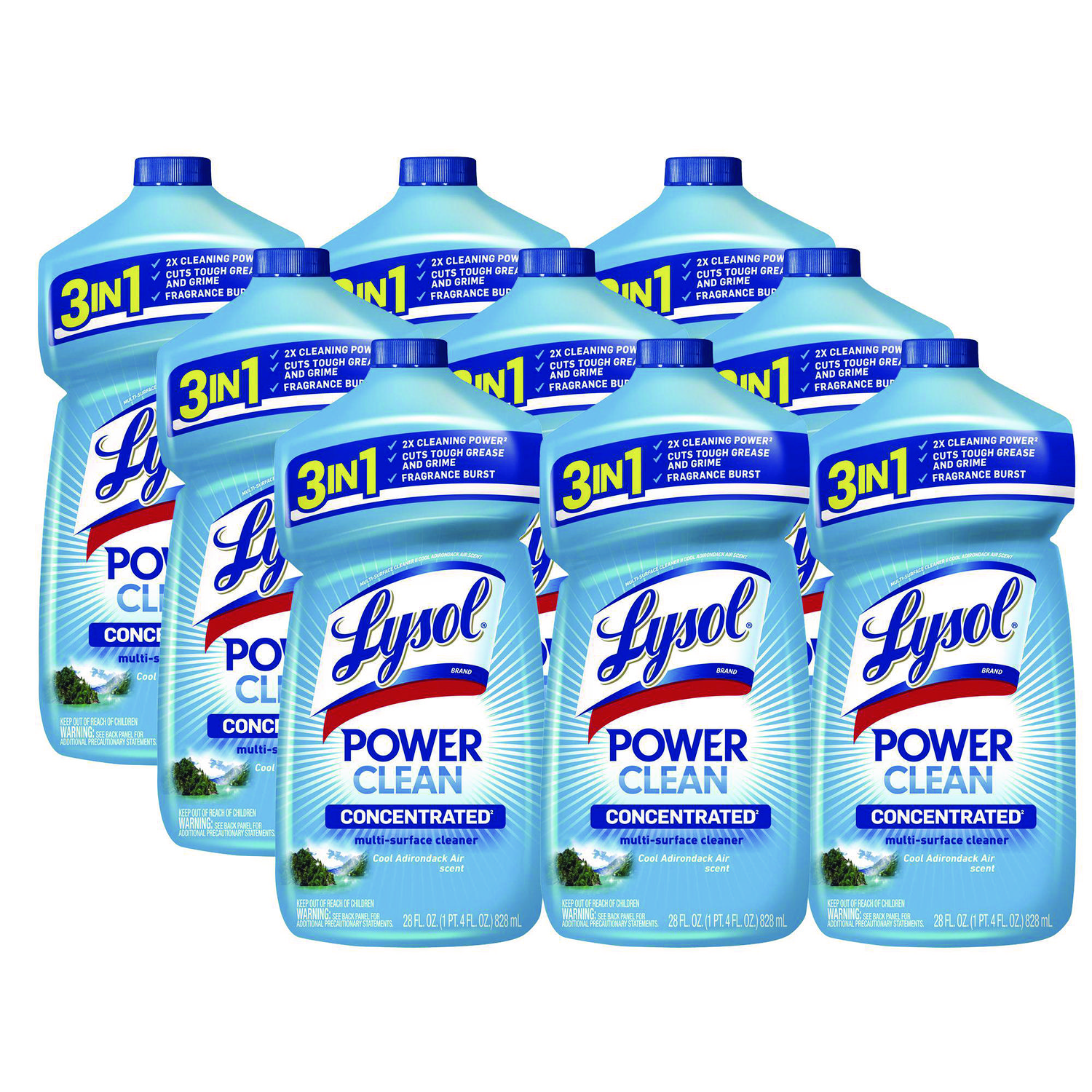 Power Clean Concentrated Multi-Surface Cleaner, Cool Adirondack Scent, 28 oz Pour Bottle, 9/Carton