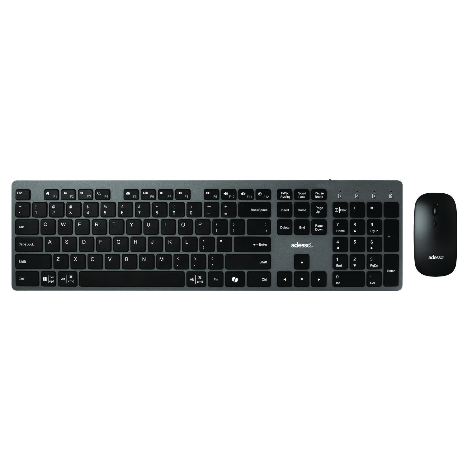 WKB-7300 Wireless Keyboard and Mouse, 2.4 GHz Frequency/30 ft Wireless Range, Gray/Black