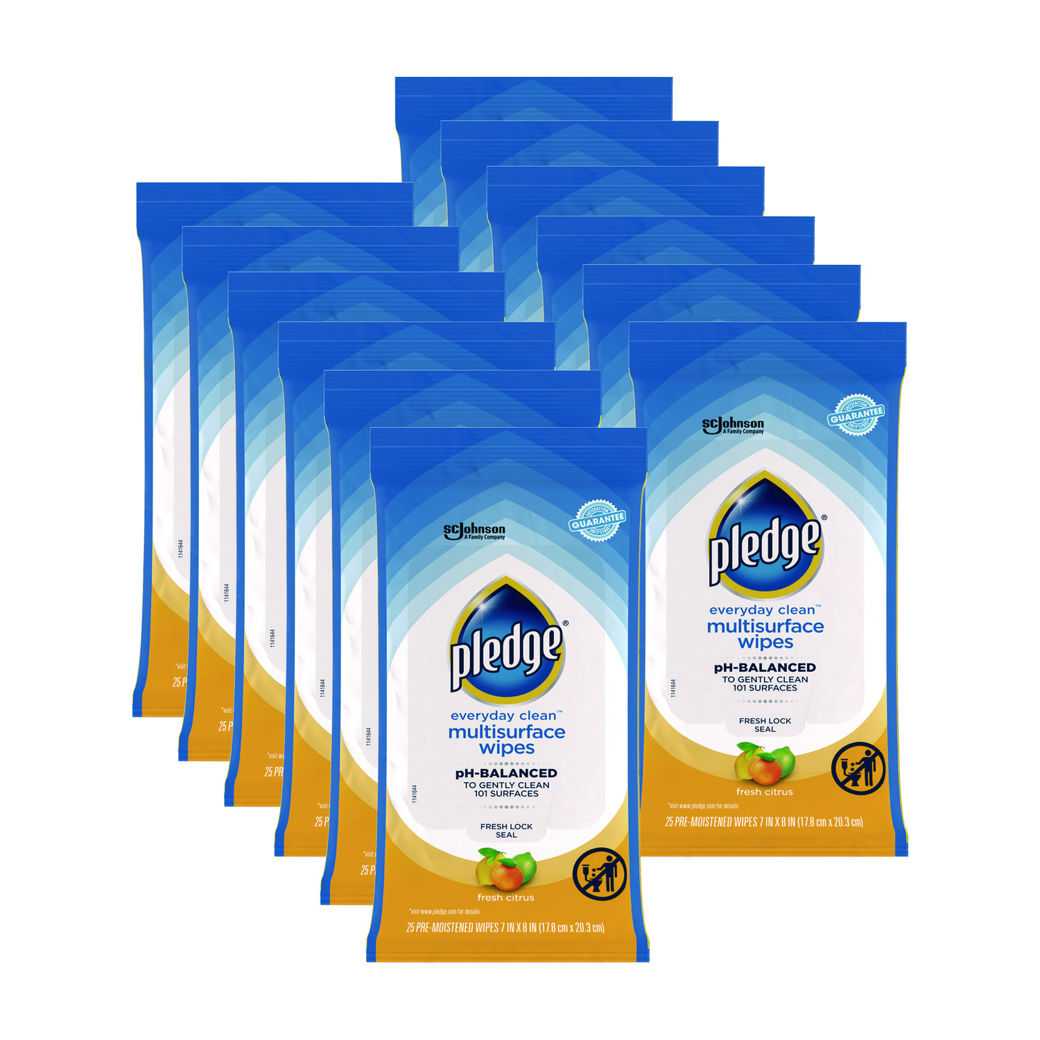 Multi-Surface Cleaner Wet Wipes, Cloth, 7 x 10, Fresh Citrus, White, 25/Pack, 12 Packs/Carton