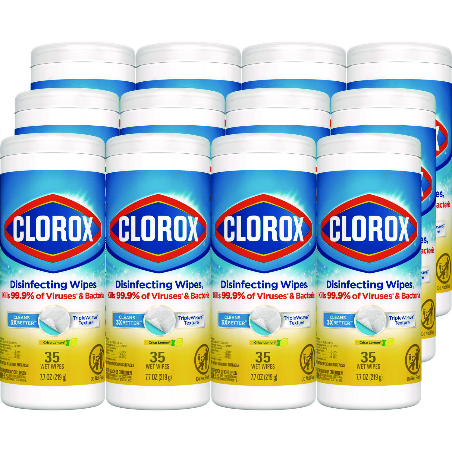 Disinfecting Wipes, 1-Ply, 7 x 8, Crisp Lemon, White, 35/Canister, 12 Canisters/Carton