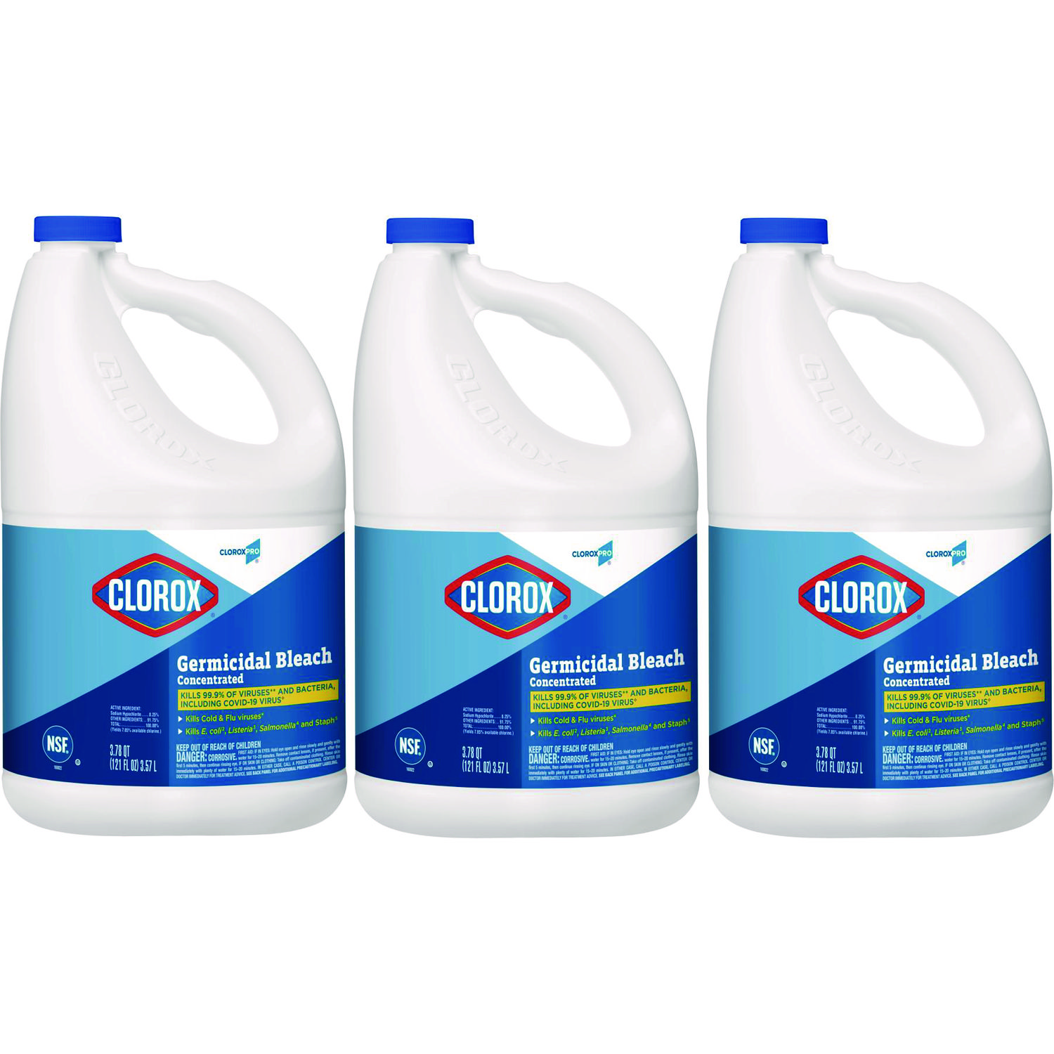 Concentrated Germicidal Bleach, Regular, 121 oz Bottle, 3/Carton