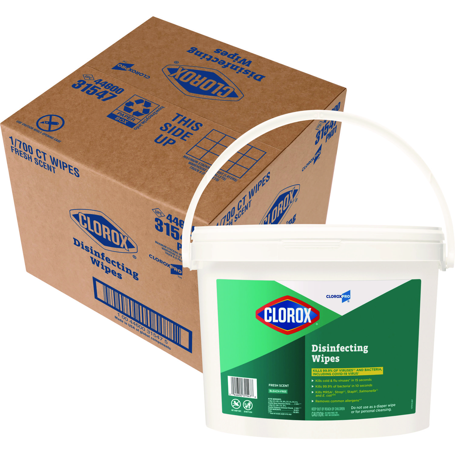 Disinfecting Wipes, 1-Ply, 7 x 8, Fresh Scent, White, 700/Bucket