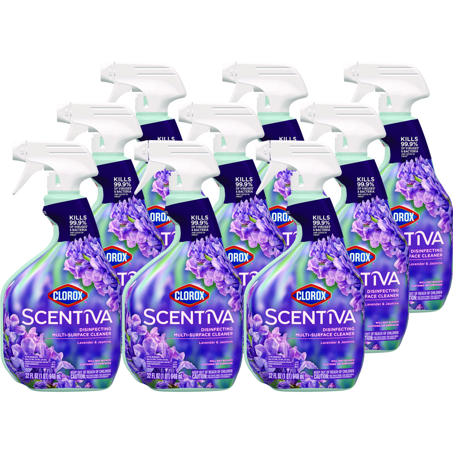 Clorox® Scentiva Disinfecting Multi-Surface Cleaner, Lavender and Jasmine, 32 oz, 9/Carton