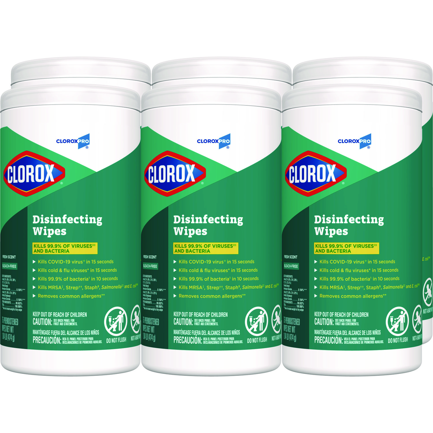 Disinfecting Wipes, 1-Ply, Fresh Scent, 7 x 8, White, 75/Canister, 6 Canisters/Carton