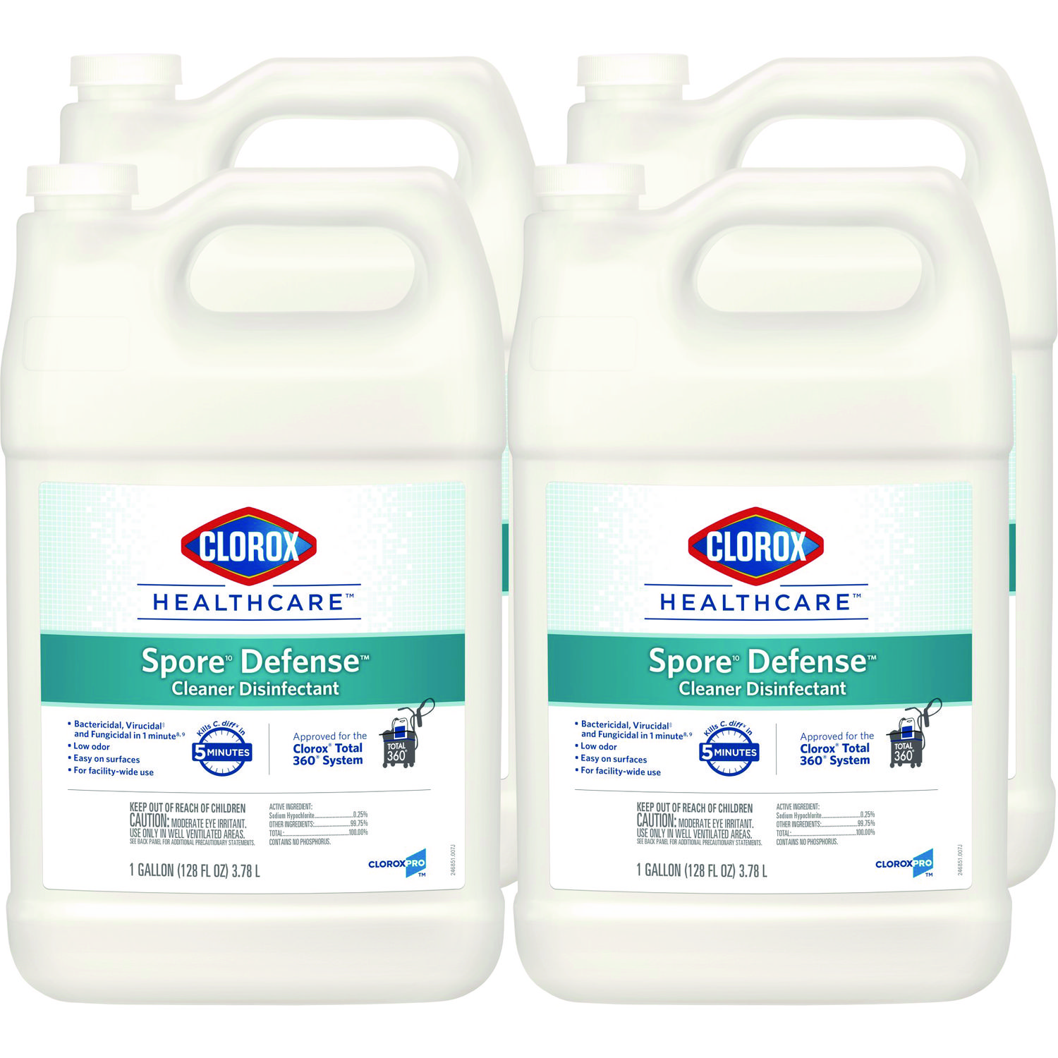 Spore Defense Cleaner Disinfectant, Closed System, 1 gal Refill Bottle, 4/Carton