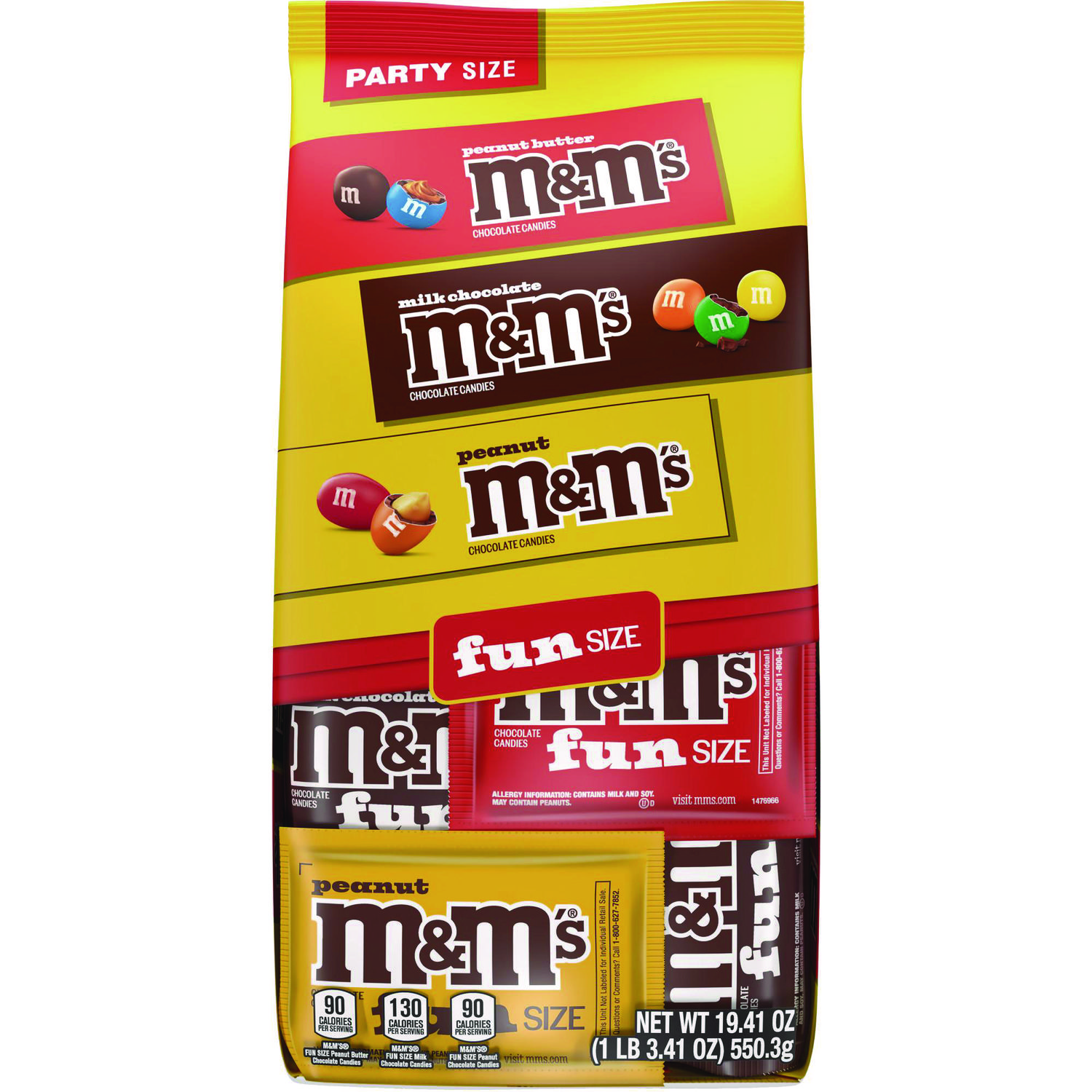 M and M’S Milk Chocolate, Peanut and Peanut Butter Variety Pack Fun Size Chocolate Candy Assortment, 19.41 oz Bag