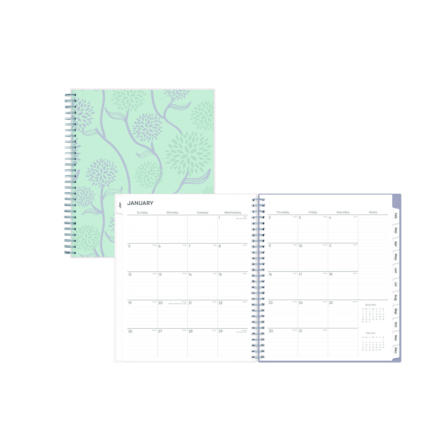 Rue Du Flore Monthly Planner, Floral Artwork, 10 x 8, Jade/Lavender Cover, 12-Month (Jan to Dec): 2025