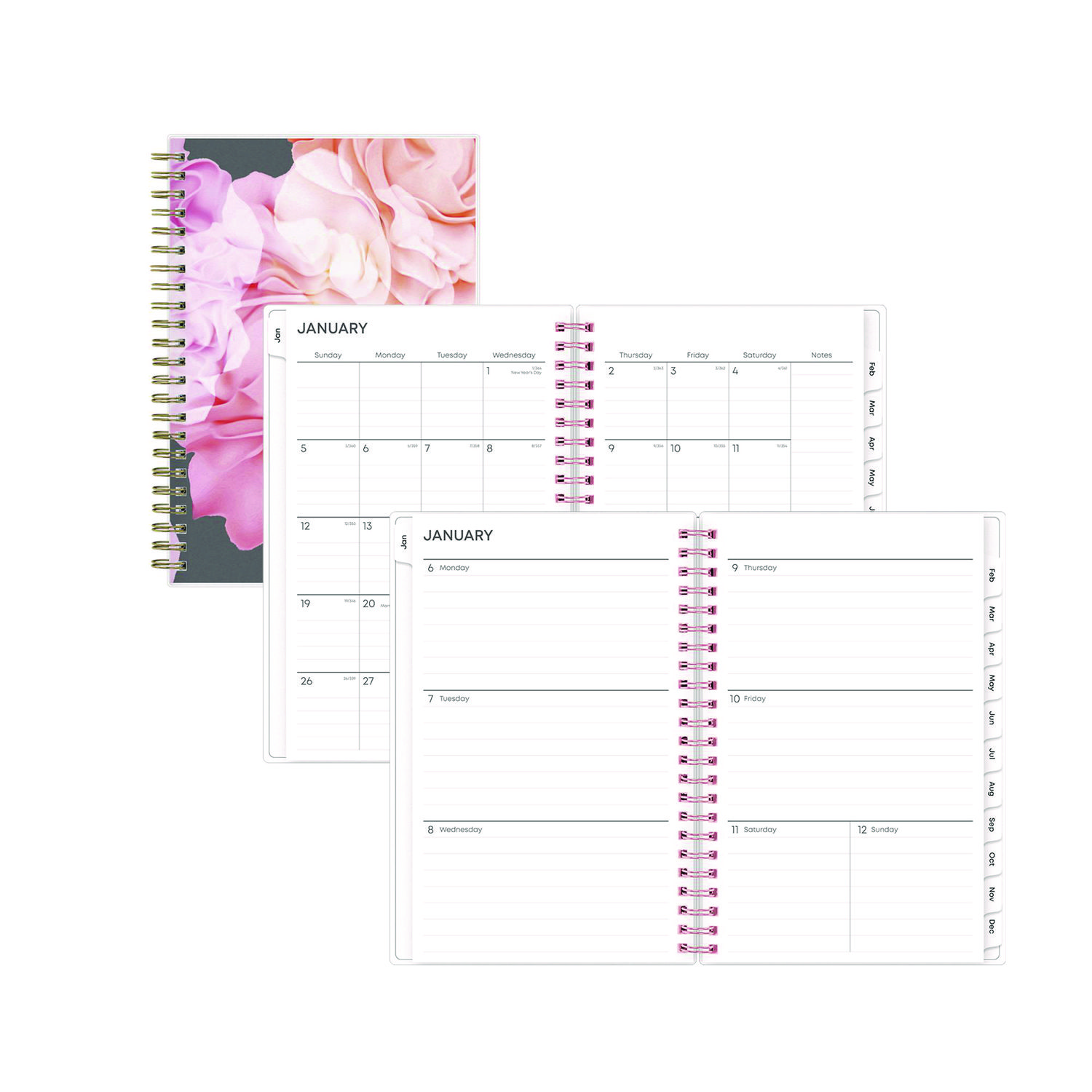 Joselyn Weekly/Monthly Planner, Floral Artwork, 8 x 5, Pink/Peach/Black Cover, 12-Month (Jan to Dec): 2025