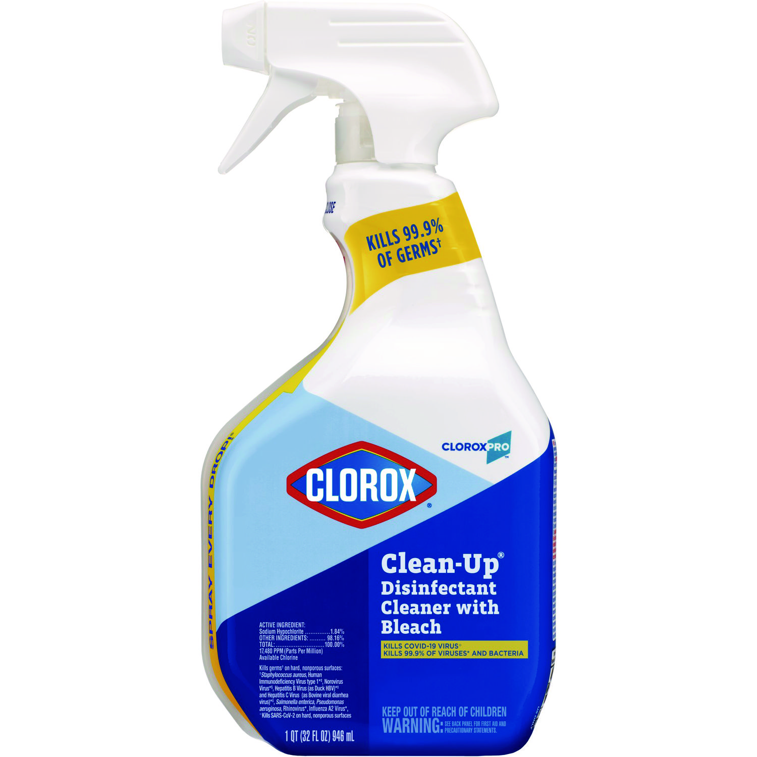 CloroxPro Clean-Up Disinfectant Cleaner with Bleach, 32 oz Smart Tube Spray