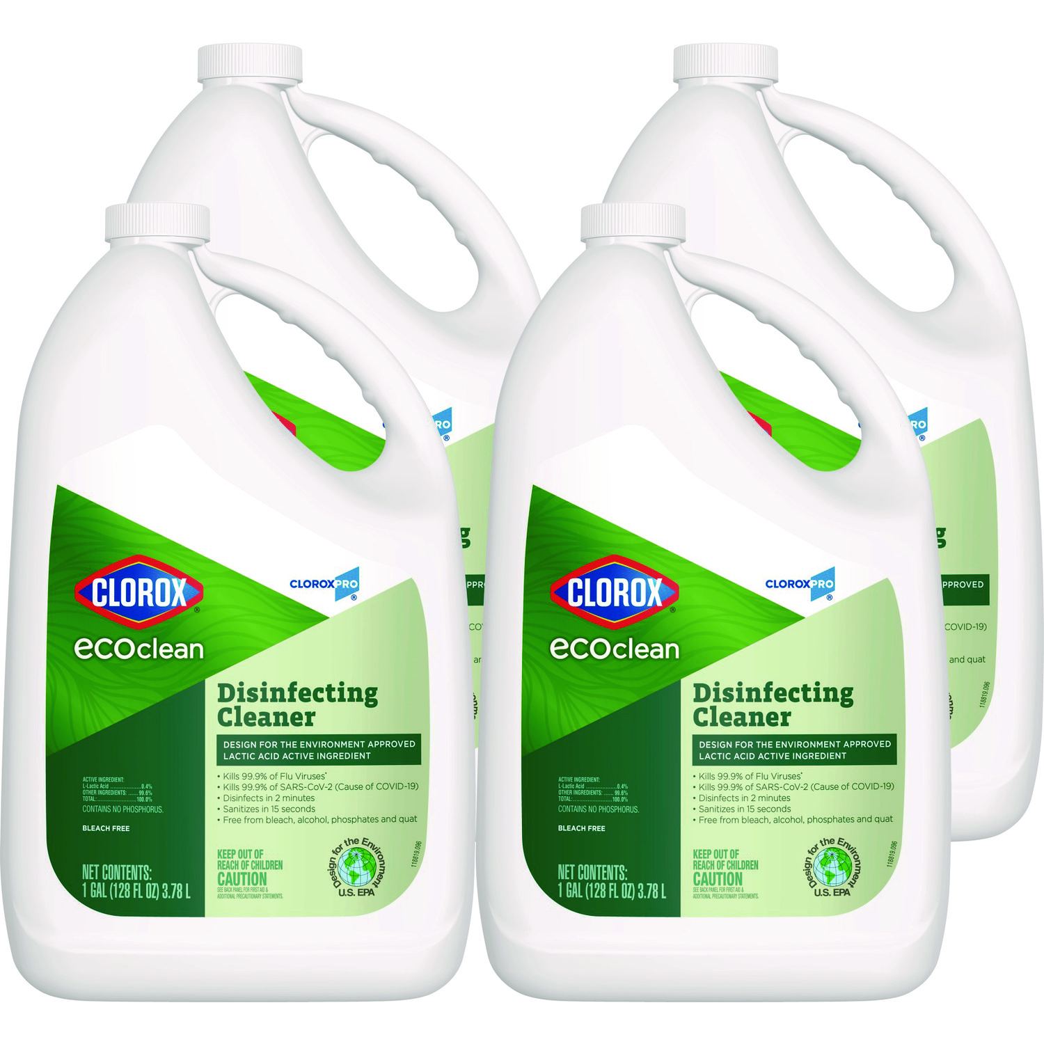 Clorox® Clorox Pro EcoClean Disinfecting Cleaner, Unscented, 128 oz Refill Bottle, 4/Carton