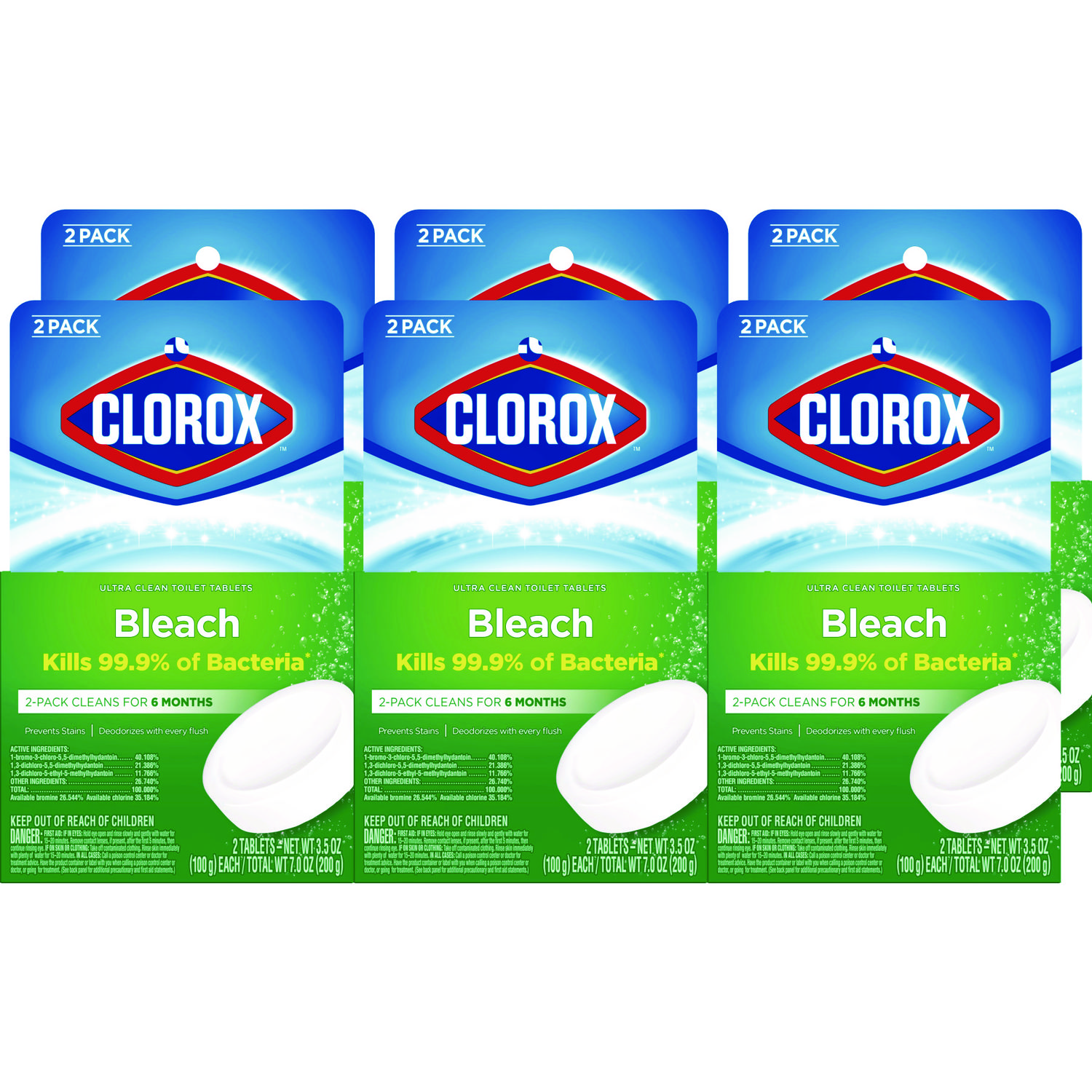 Ultra Clean Toilet Tablets Bleach, 3.5 oz Tablet, 2/Pack, 6 Packs/Carton