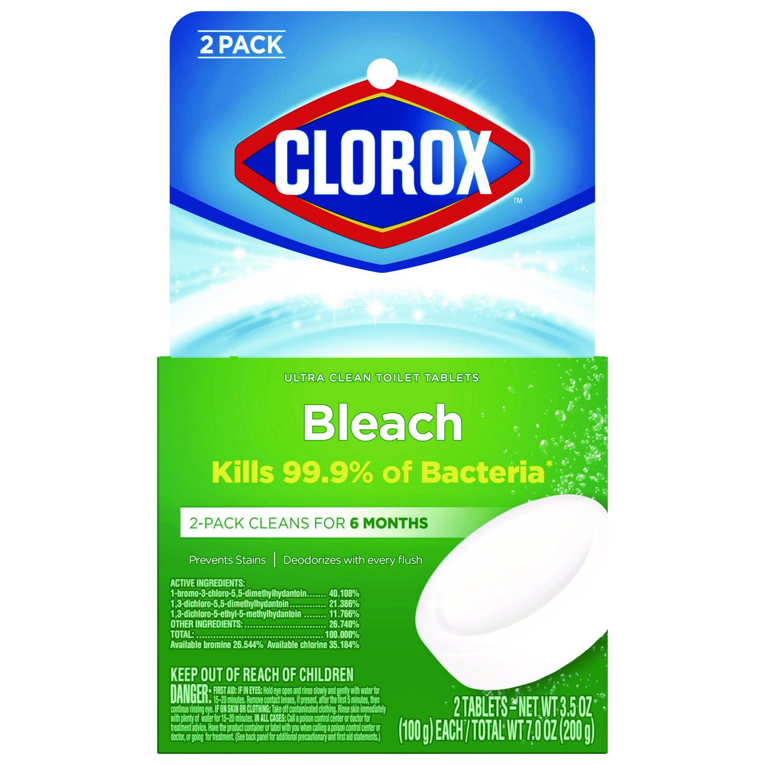 Ultra Clean Toilet Tablets Bleach, 3.5 oz Tablet, 2/Pack