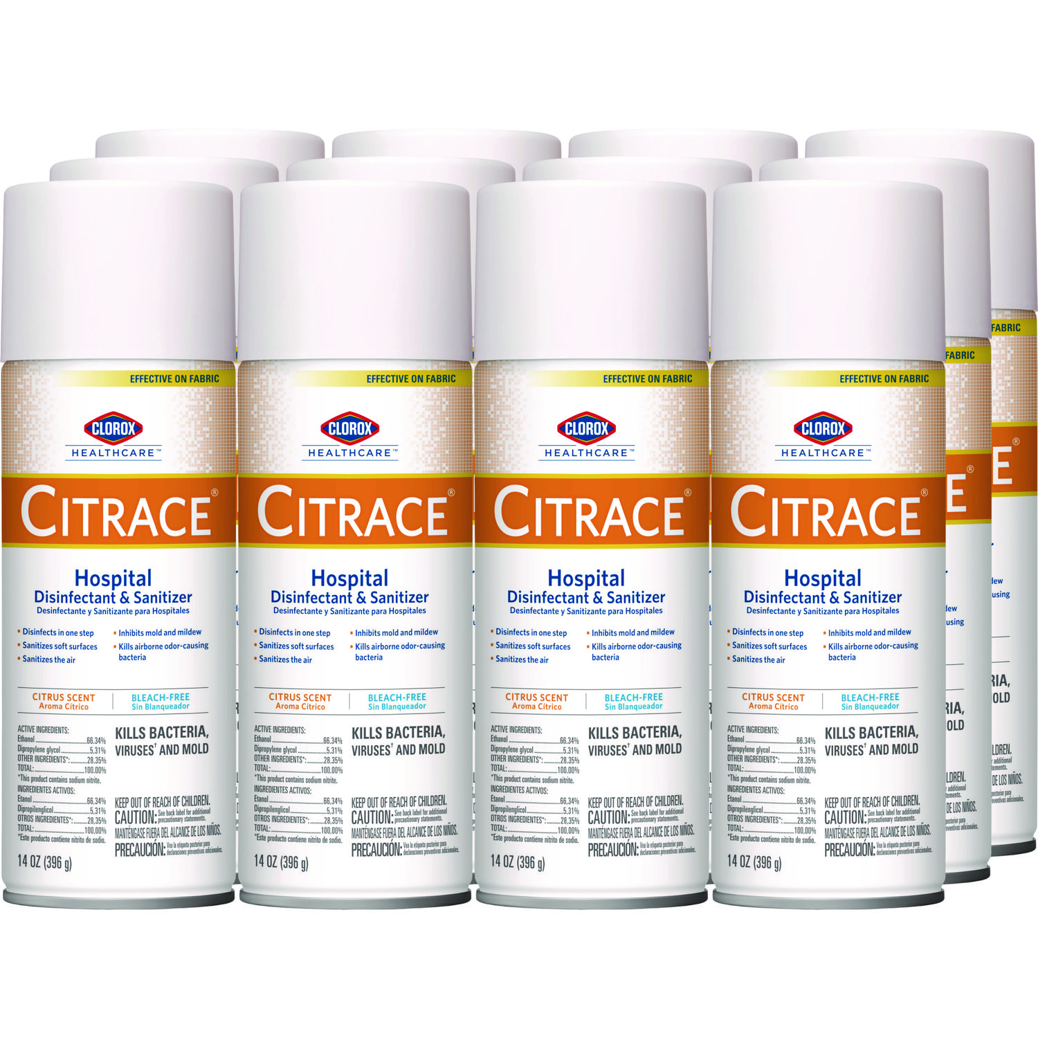 Citrace Hospital Disinfectant and Sanitizer, Citrus, 14 oz Aerosol Spray, 12/Carton