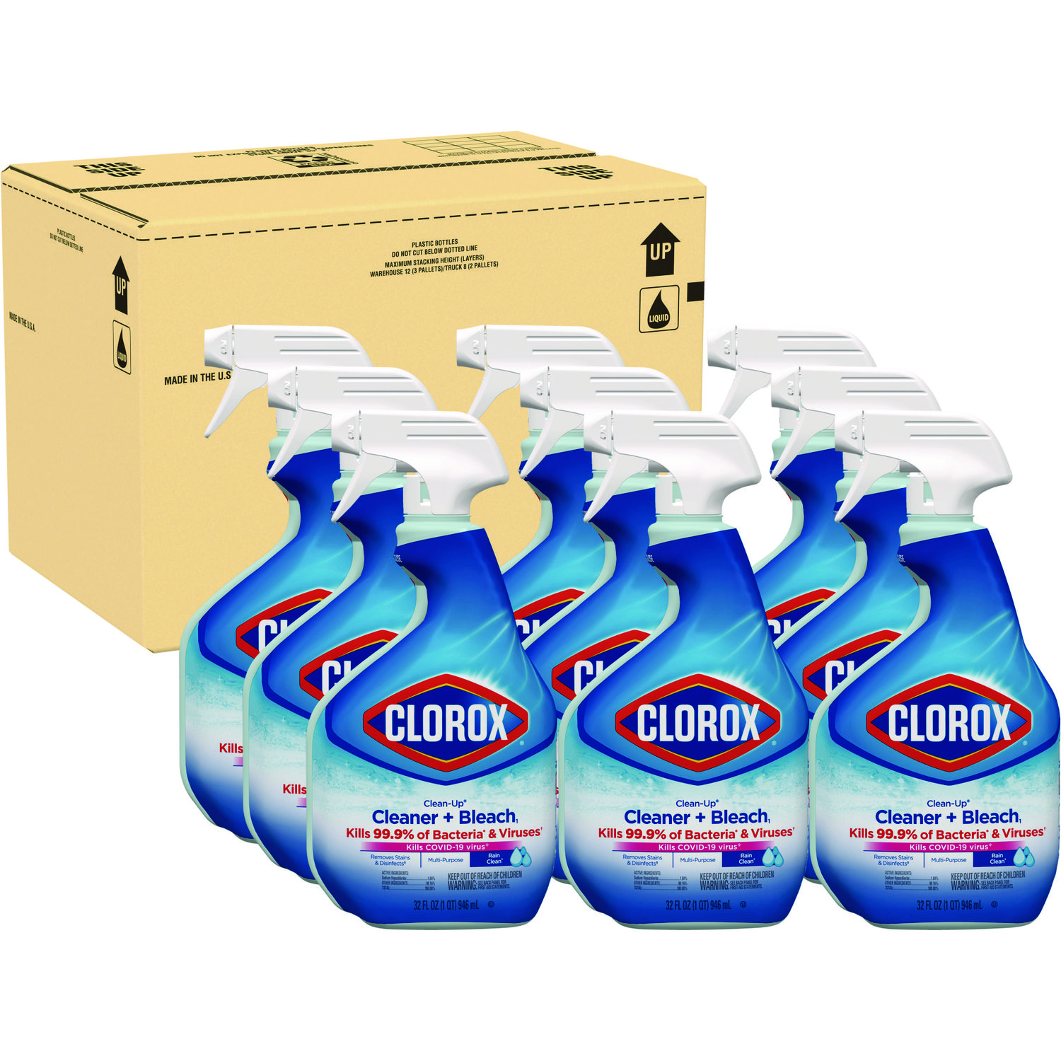 Clean-Up Cleaner + Bleach, 32 oz Spray Bottle, Rain Clean Scent, 9/Carton