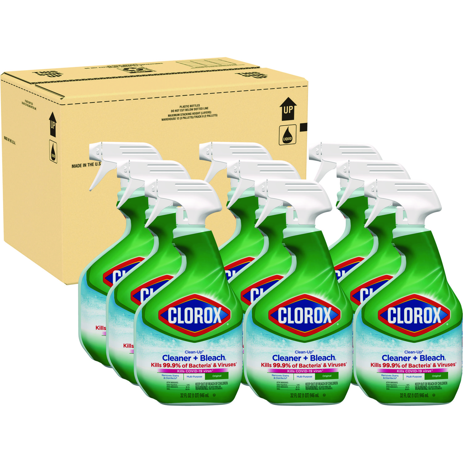 Clean-Up Cleaner + Bleach, Original, 32 oz Spray Bottle, 9/Carton