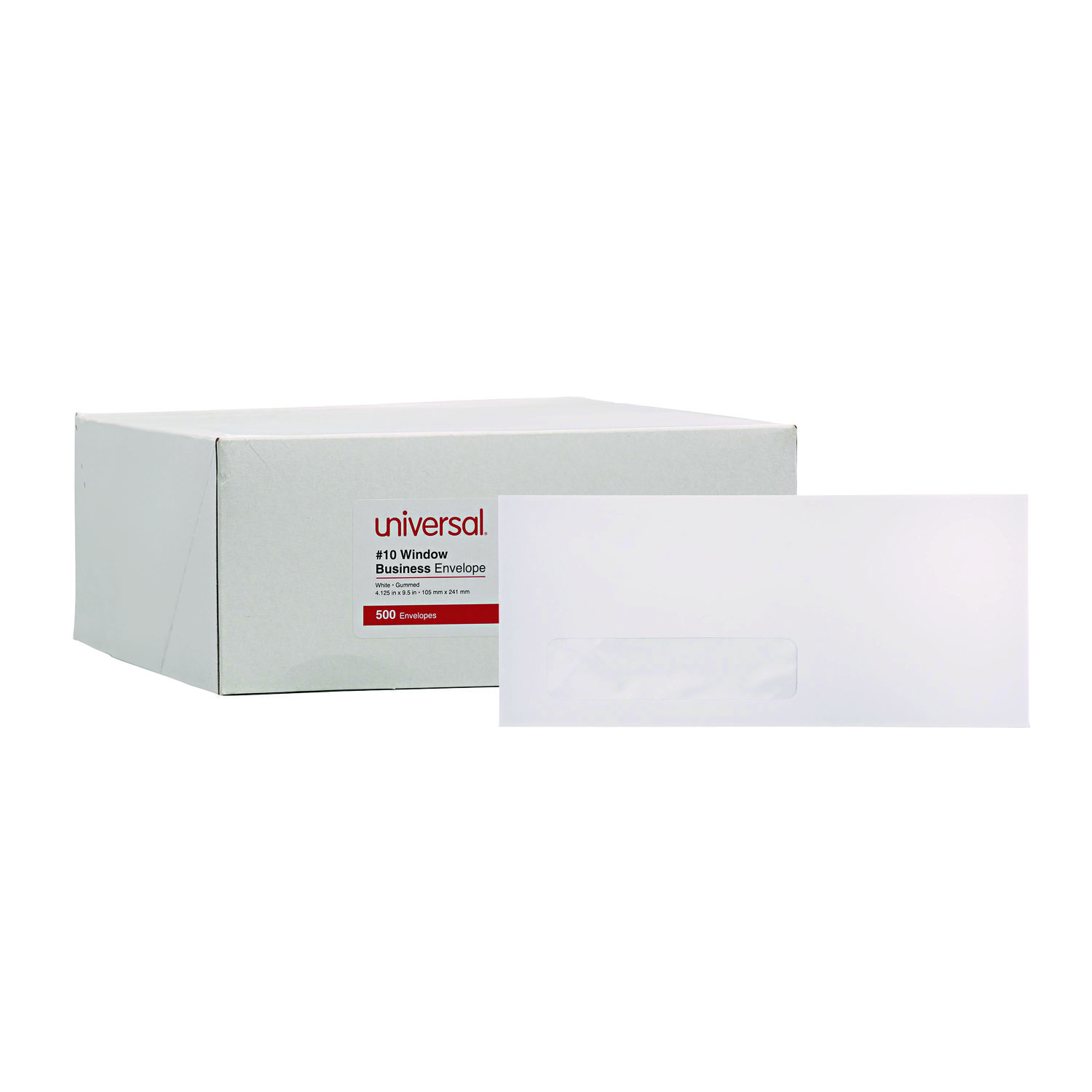 Open-Side Business Envelope, 1 Window, #10, Commercial Flap, Gummed Closure, 4.13 x 9.5, White, 500/Box