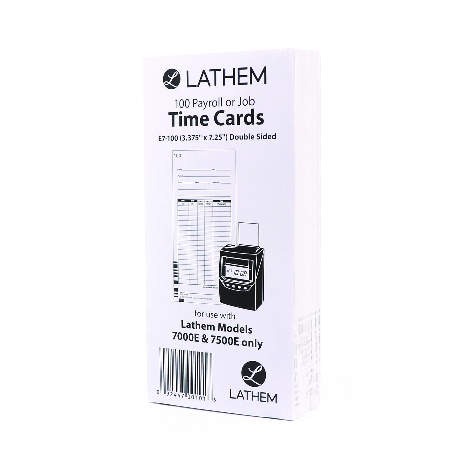 Lathem Universal Time Cards - 100 Pack For E-Series Time Recorders Lathem Time Universal Time Card White 100 Per Pack (e100
