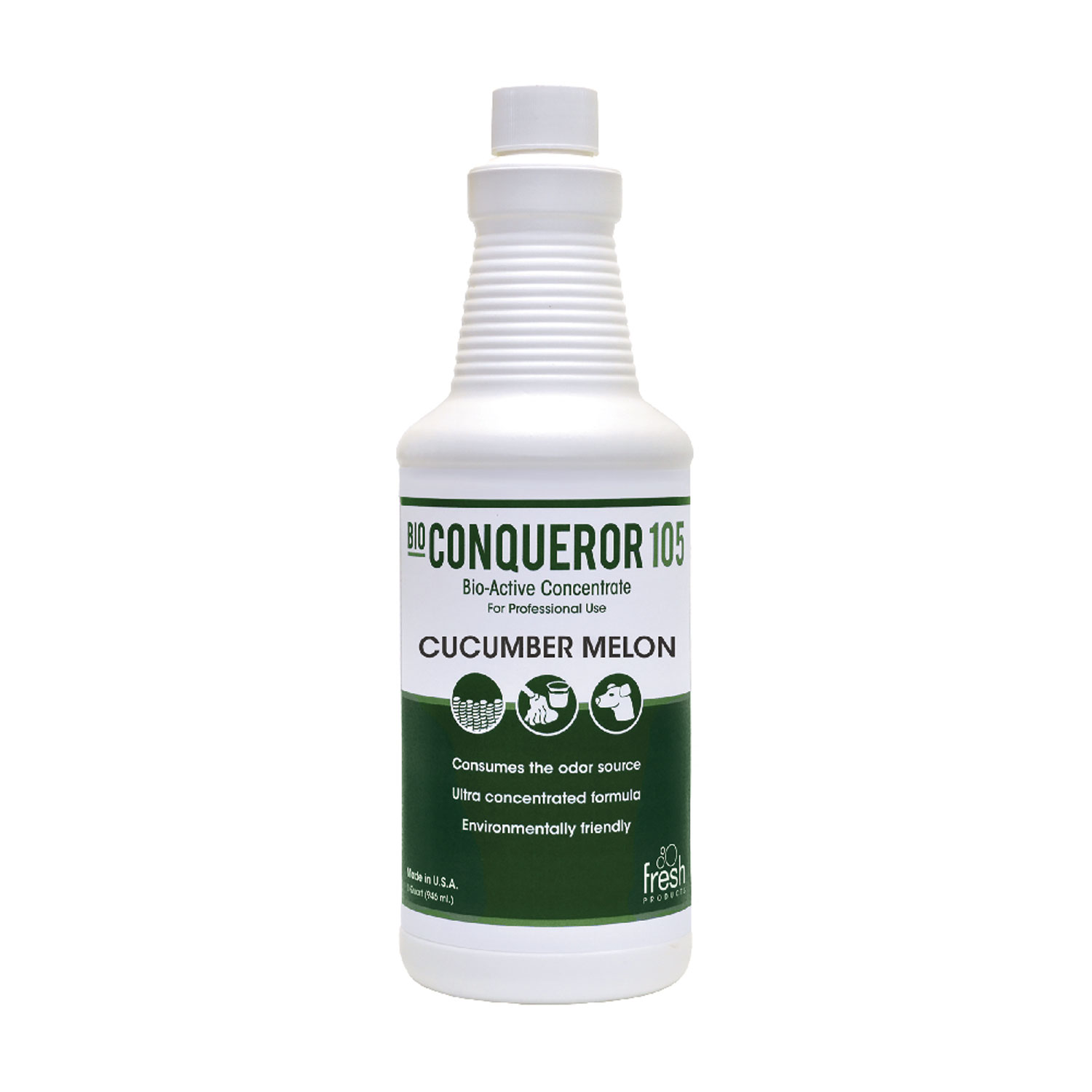 Bio Conqueror 105 Enzymatic Odor Counteractant Concentrate, Cucumber-Melon, 1 qt Bottle, 12/Carton