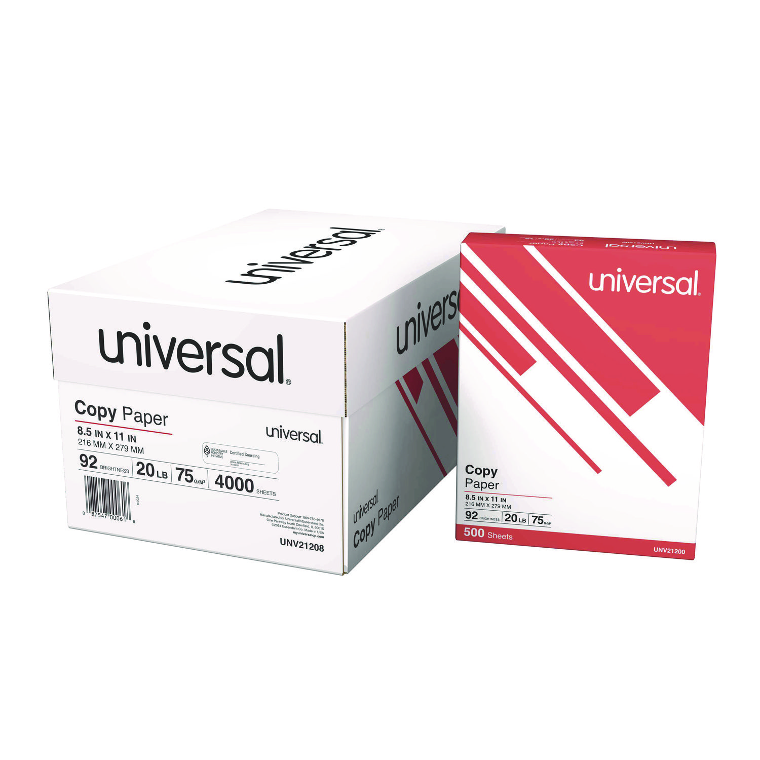 Universal® Copy Paper Convenience Carton, 92 Bright, 20 lb Bond Weight, 8.5 x 11, White, 500 Sheets/Ream, 8 Reams/Carton