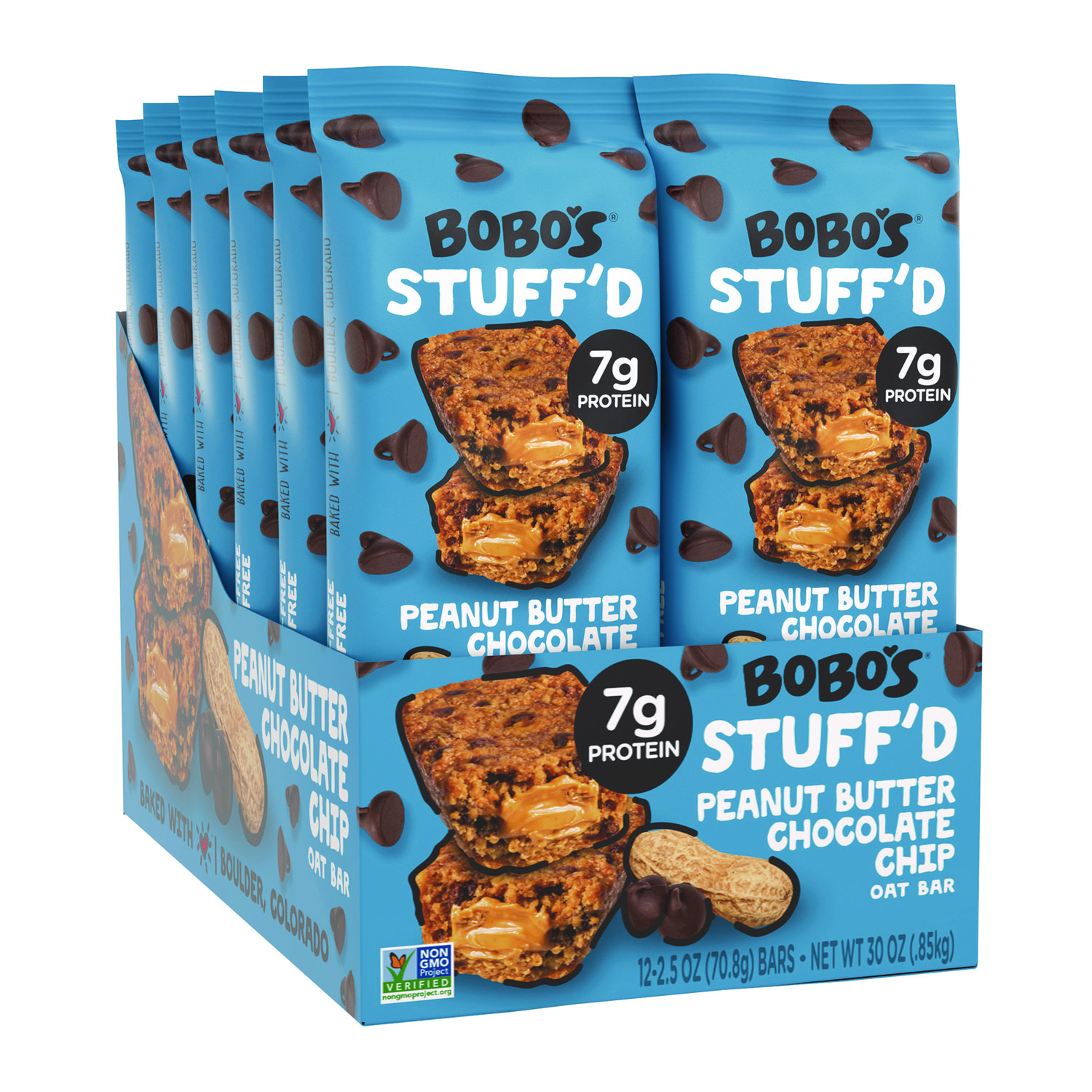 Bobo's Stuff'D Peanut Butter and Chocolate Chip Oat Bar, 2.5 oz Bar, 12/Box