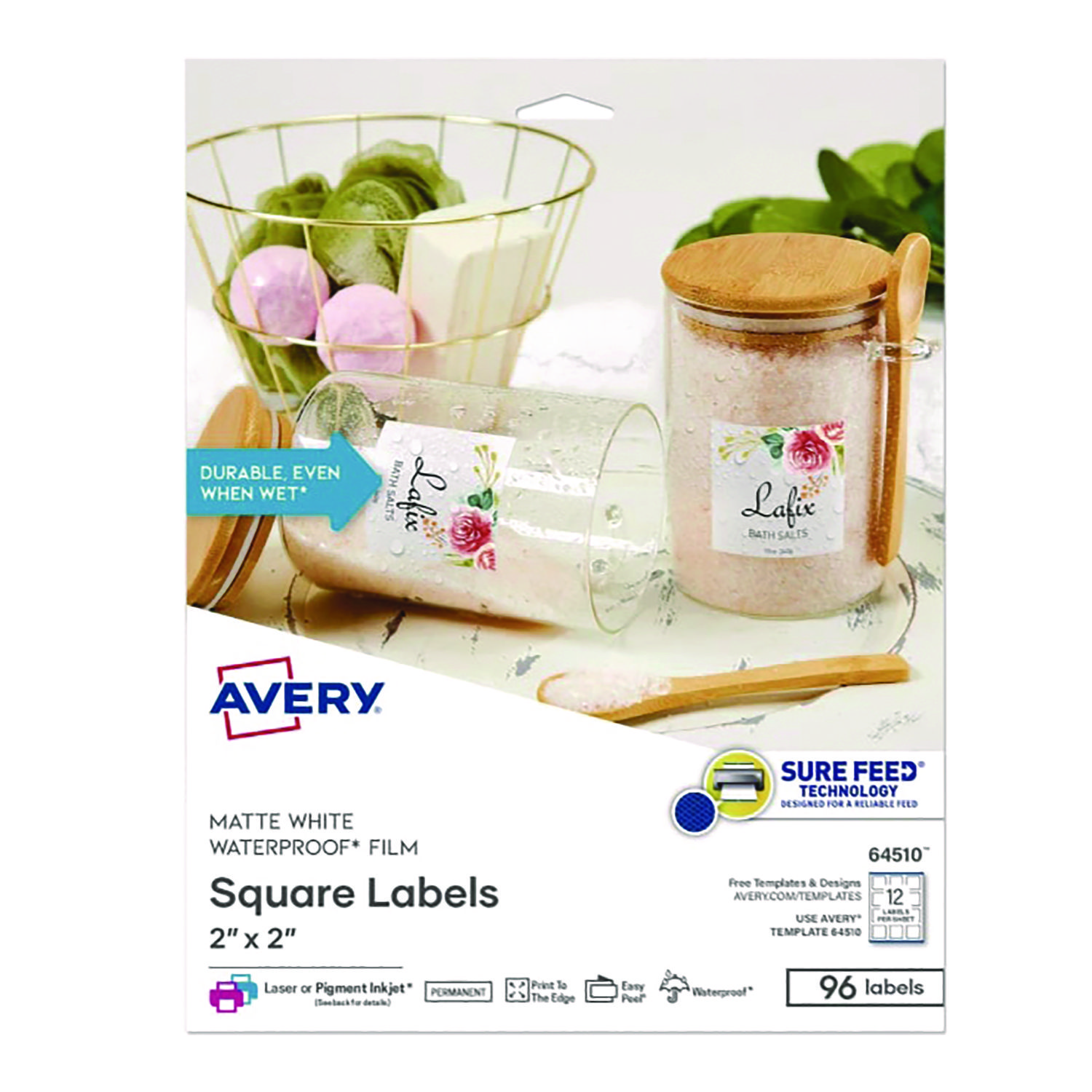 Avery® Laser/Inkjet Multipurpose Label, 2 x 2, White, 12/Sheet, 8 Sheets/Pack