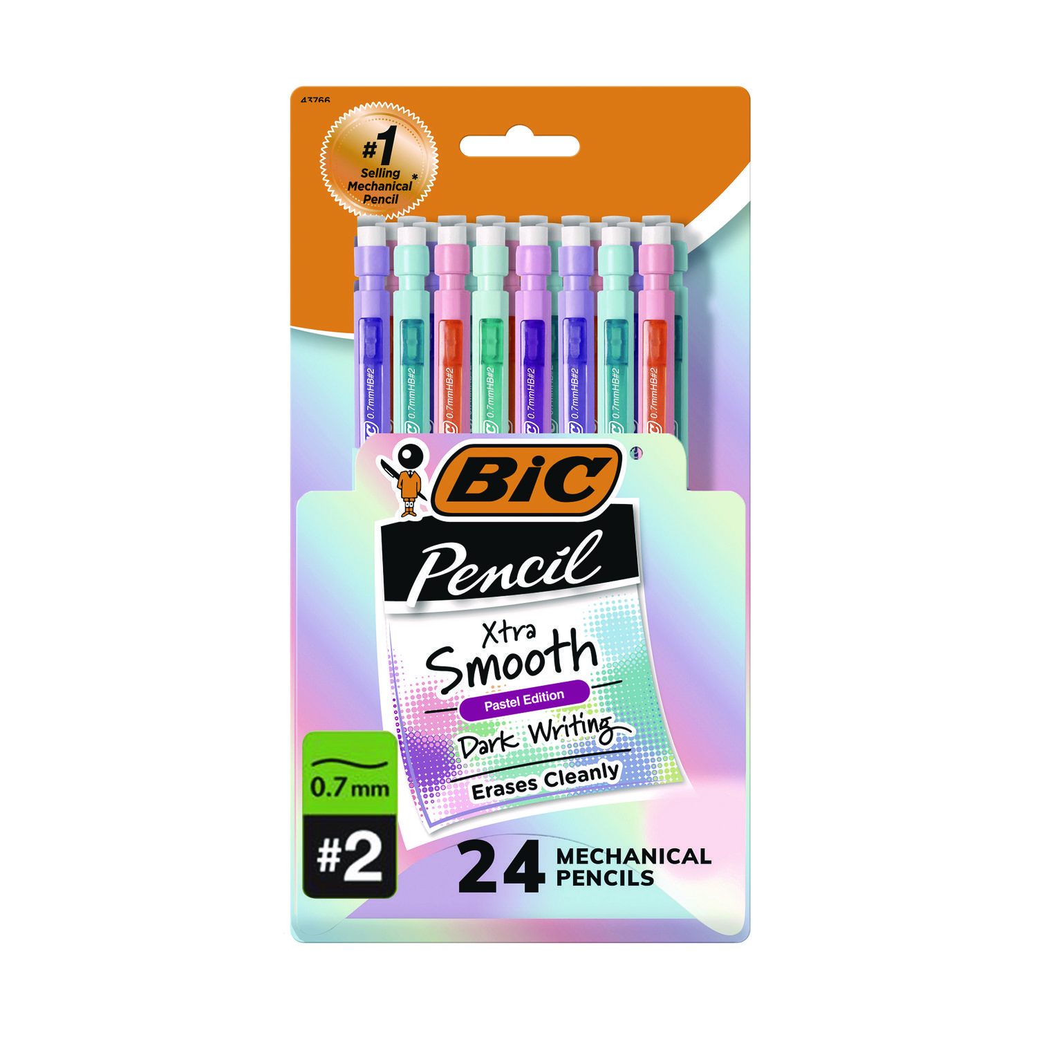 BIC® Xtra-Smooth Pastel Edition Mechanical Pencils, 0.7 mm, HB (#2), Black Lead, Assorted Barrel Colors, 24/Pack