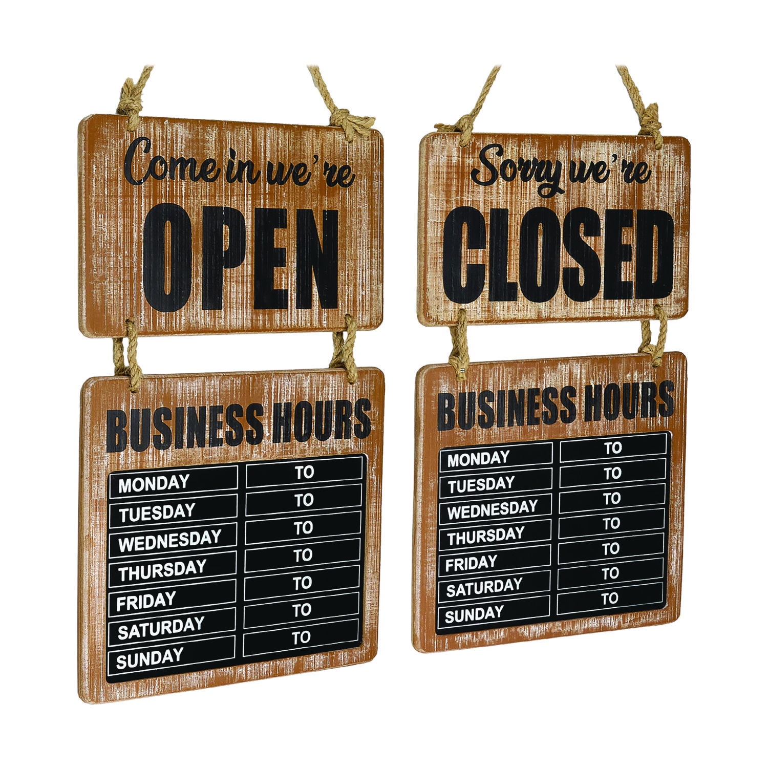 Excello Global Products® Business Hours Outdoor Sign, 9.75 x 22.5, Brown Face, Black/White Lettering, Chalkboard