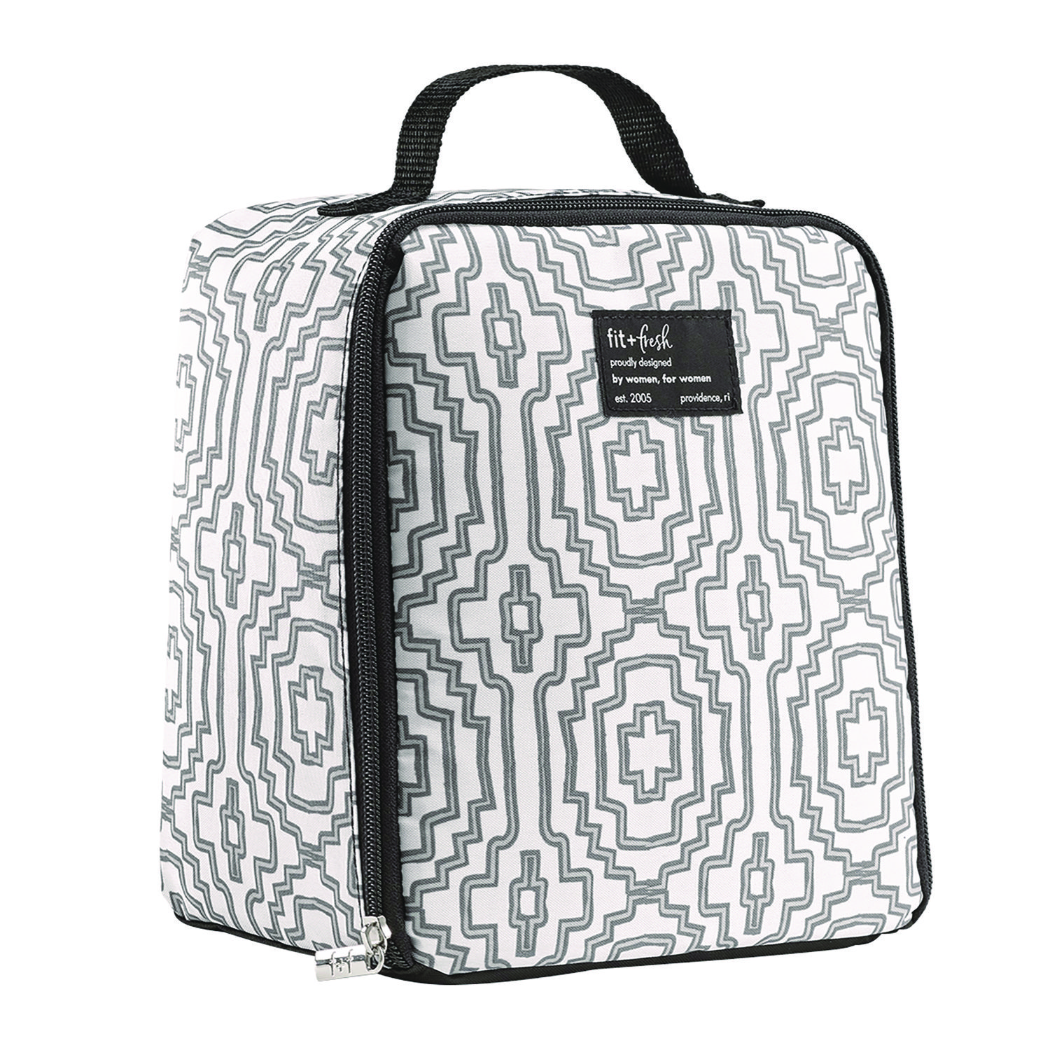 fit + fresh Lunch Bag, 8 x 6 x 10, Black and White Geometric