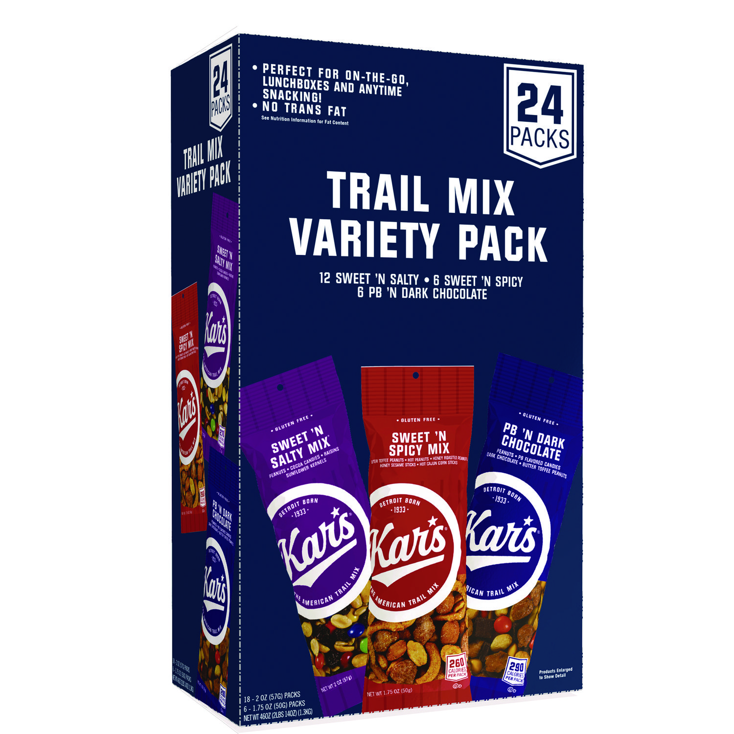 Kar's Trail Mix Variety Pack, Assorted Flavors, 24 Packets/Box