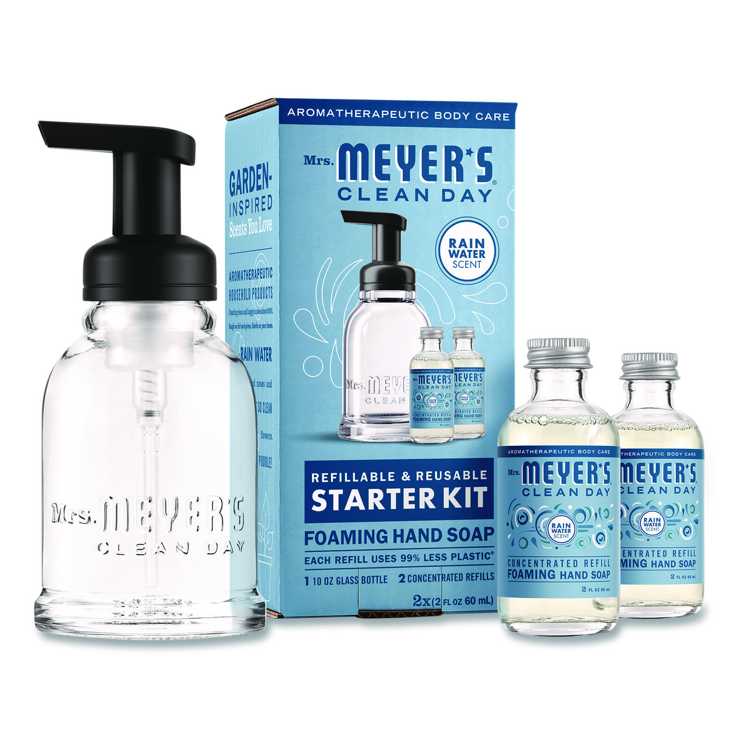 Mrs. Meyer's® Foaming Hand Soap Concentrate Starter Kit, Rain Water, (2) 2 oz Refill Bottles, 10 oz Dispenser Bottle