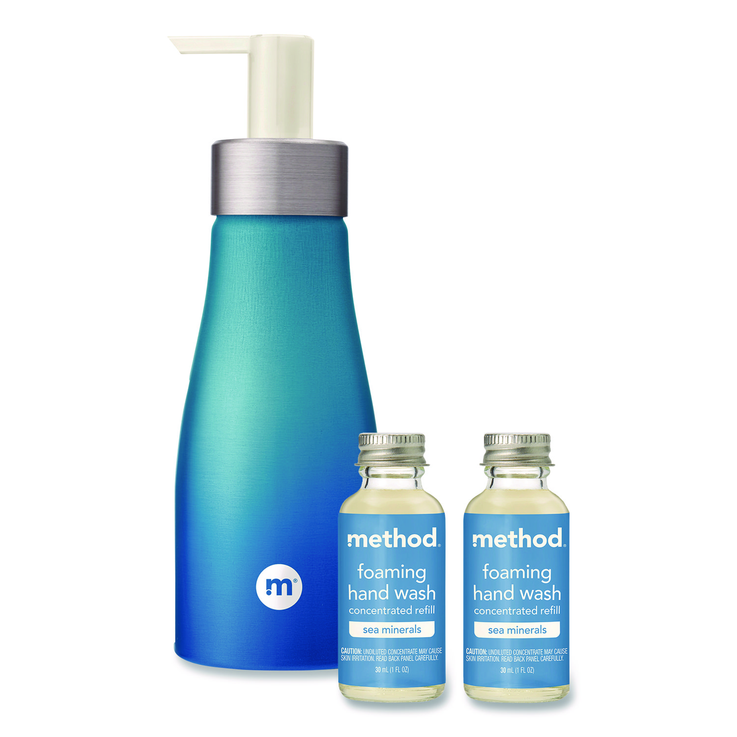 Method® Refill + Reuse Foaming Hand Soap Refill Kit, Sea Minerals, (2) 1 oz Refill Bottles, 10 oz Dispenser Bottle