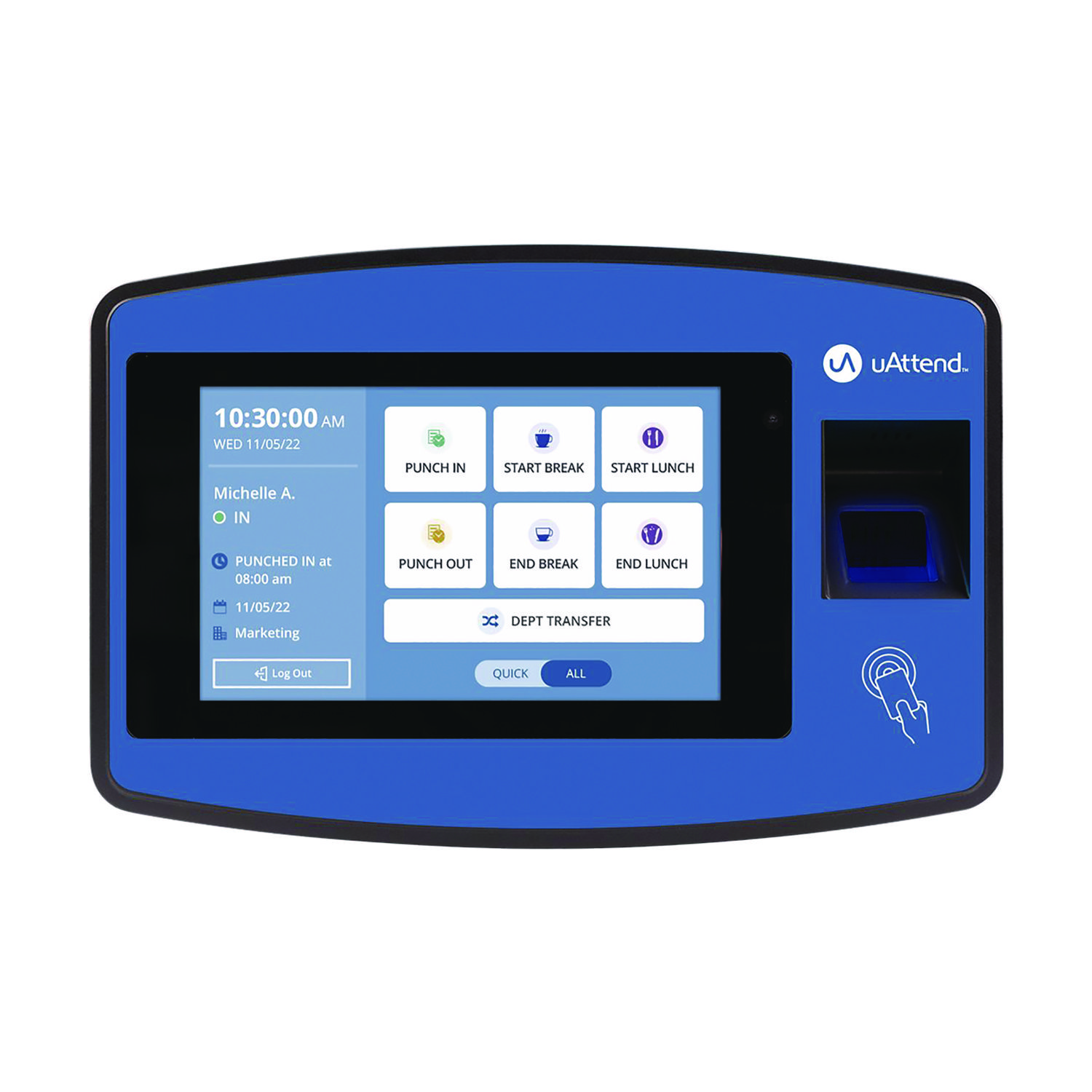 Biometric Fingerprint Touch Tablet Time Clock System, Unlimited Employees, Black/Blue