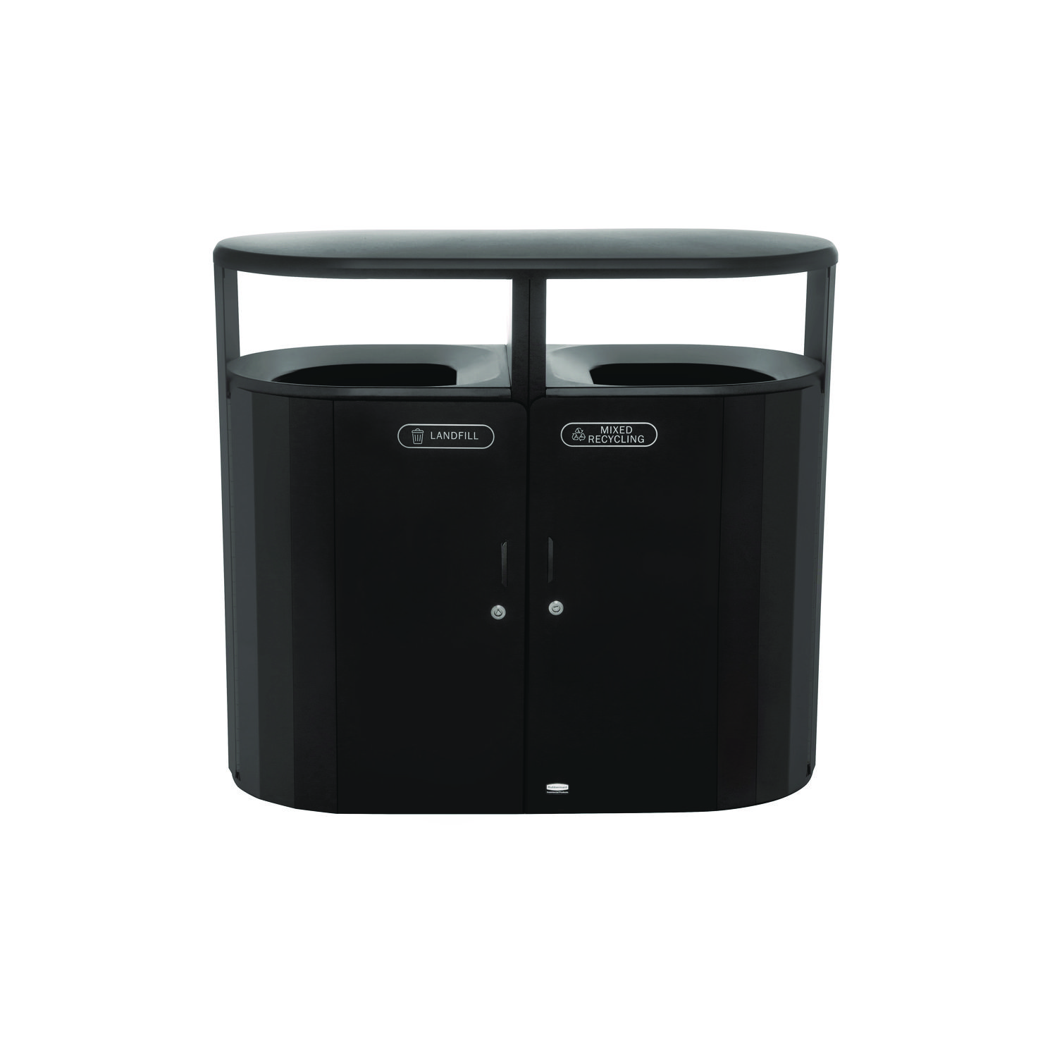 RESIST Dual Stream Waste and Recycling Container, 66 gal, Metal, Textured Black/Black Gloss