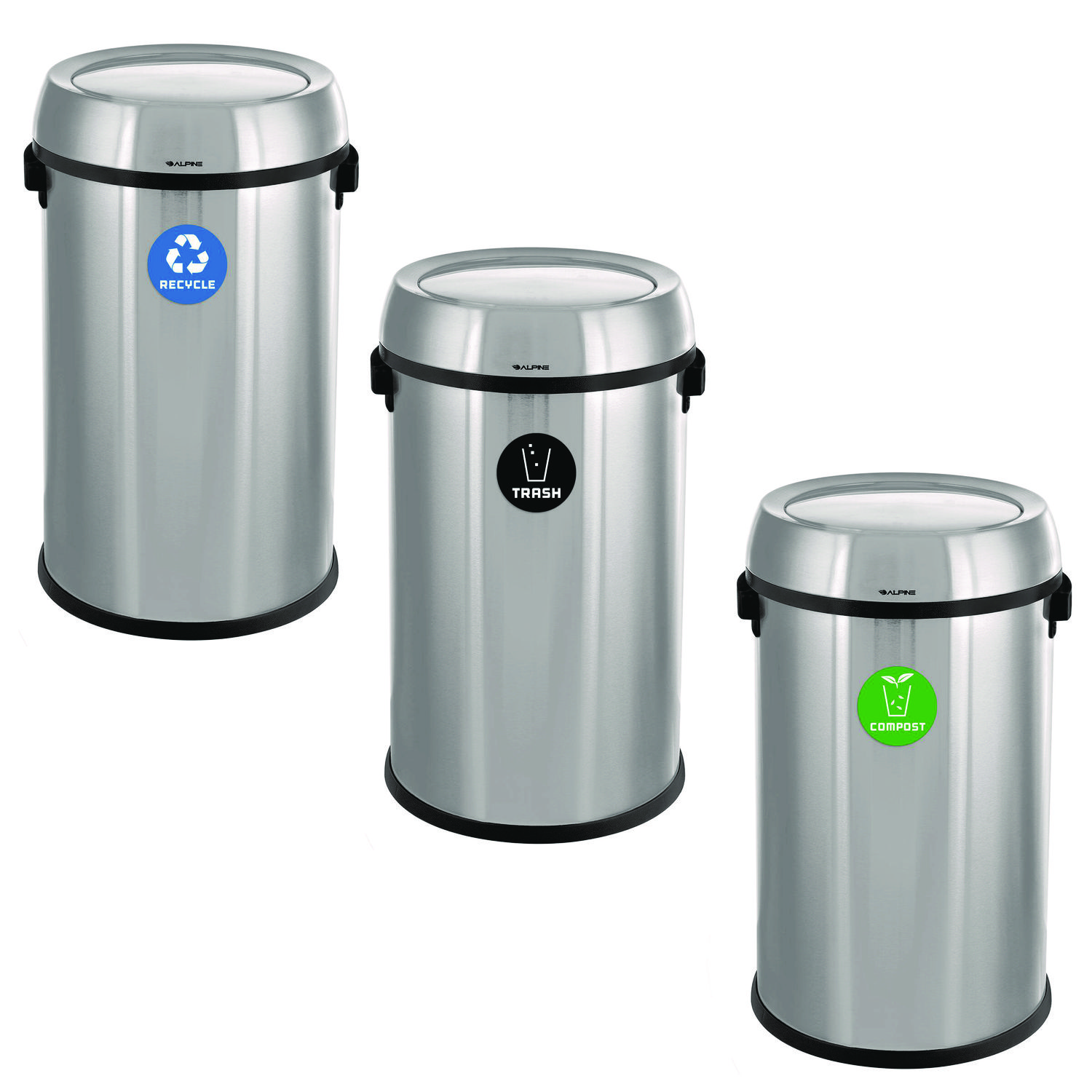 17 Gallon Stainless Steel Indoor Recycling, Trash and Compost Bins with Swivel Lid