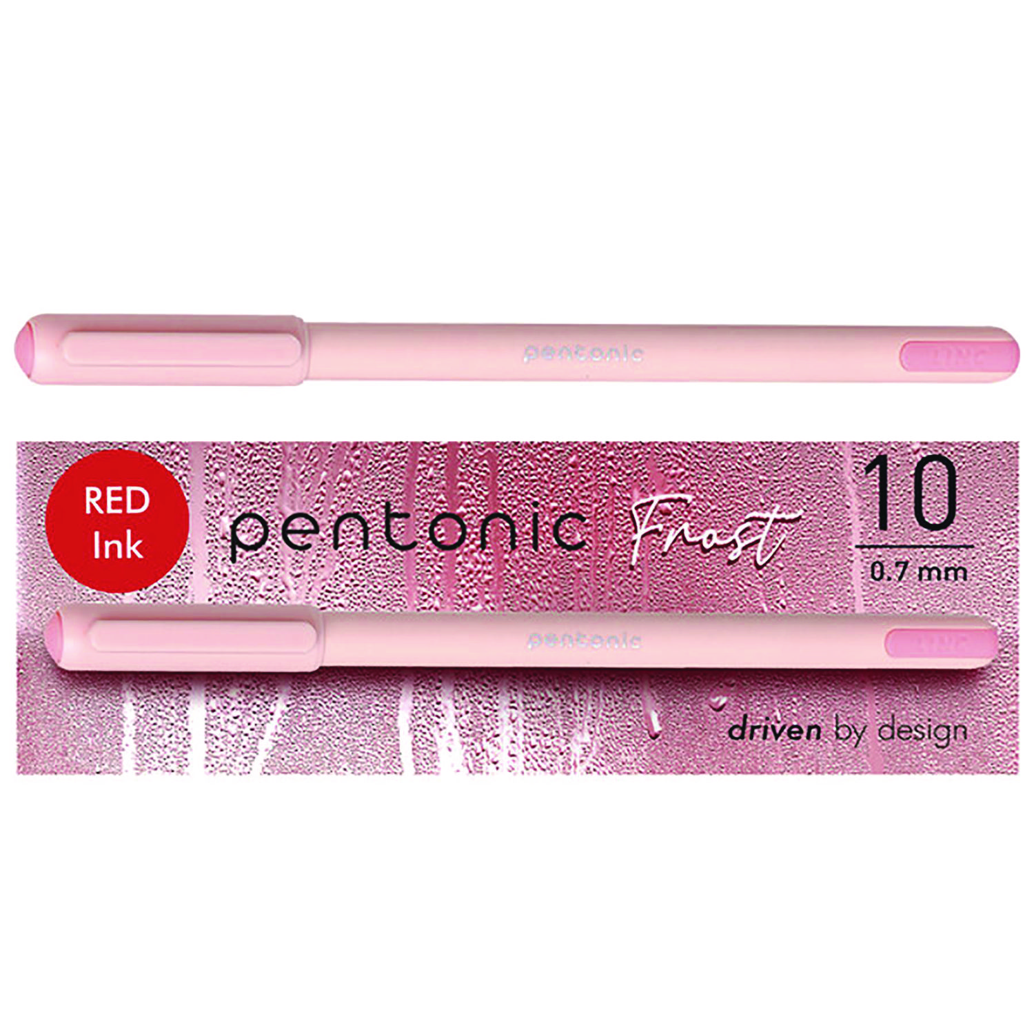 PENTONIC Frost Pen, Stick, Fine 0.7 mm, Red Ink, Pale Pink Barrel, 10/Pack